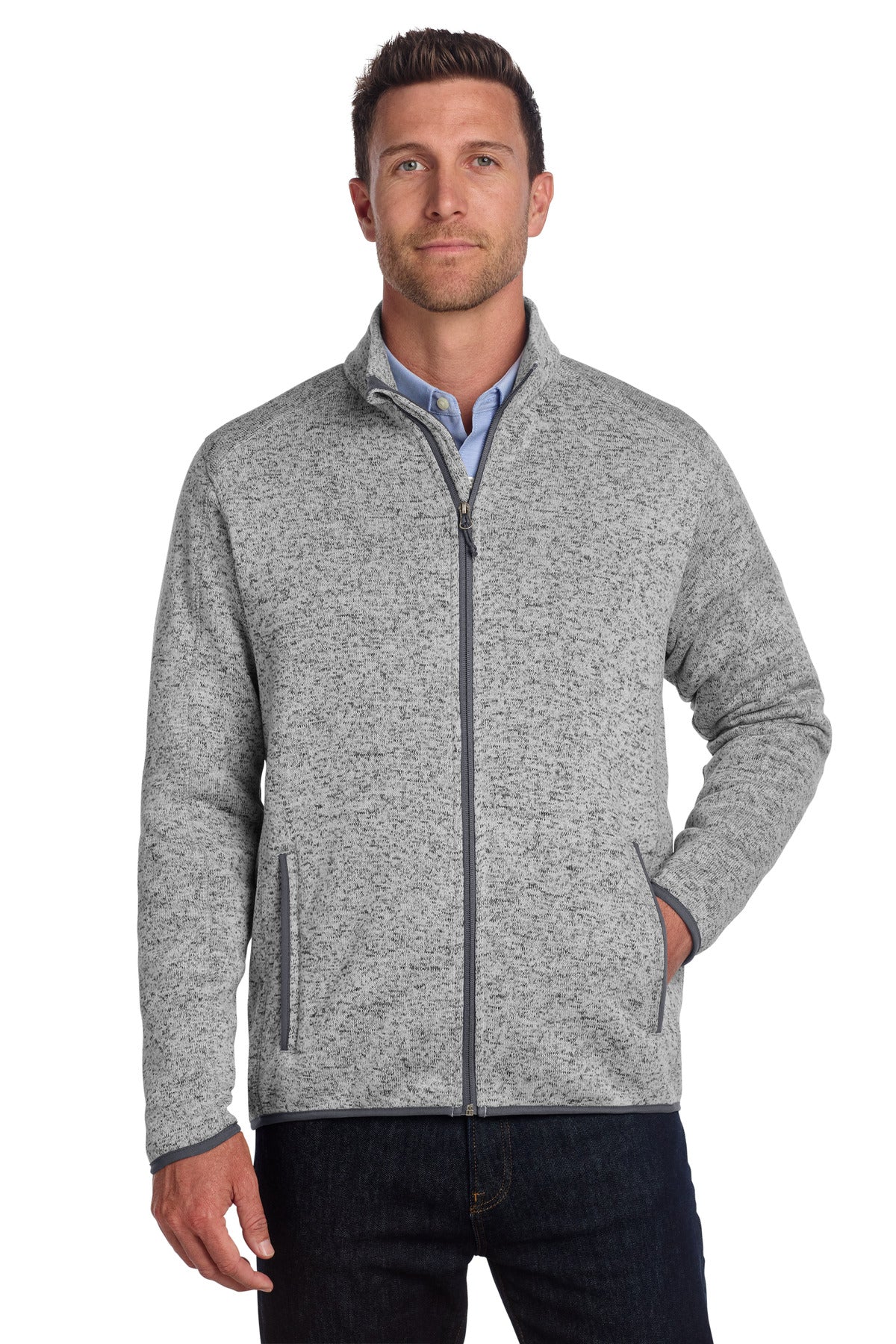 Port Authority Sweater Fleece Jacket. F232 in Grey Heather