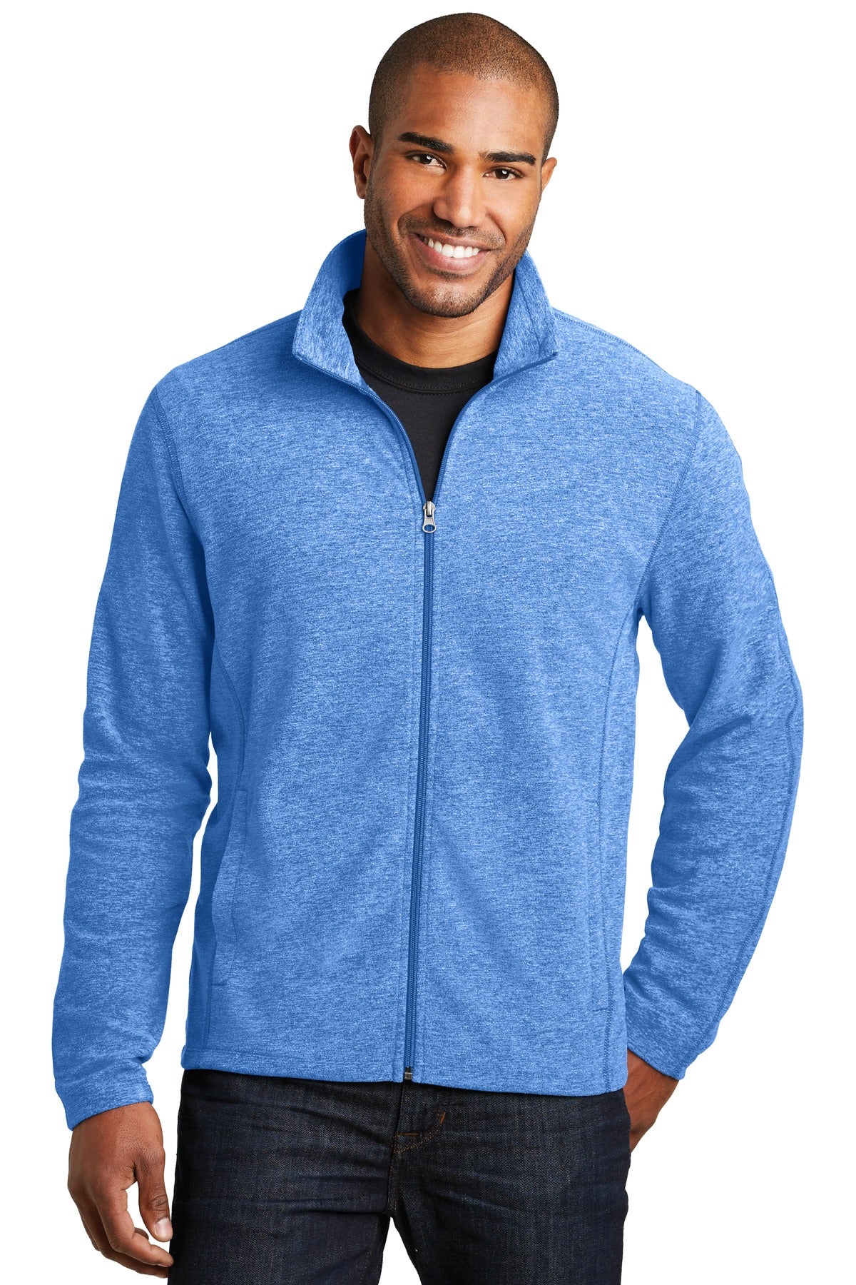 Port Authority Heather Microfleece Full-Zip Jacket. F235 in Light Royal Heather