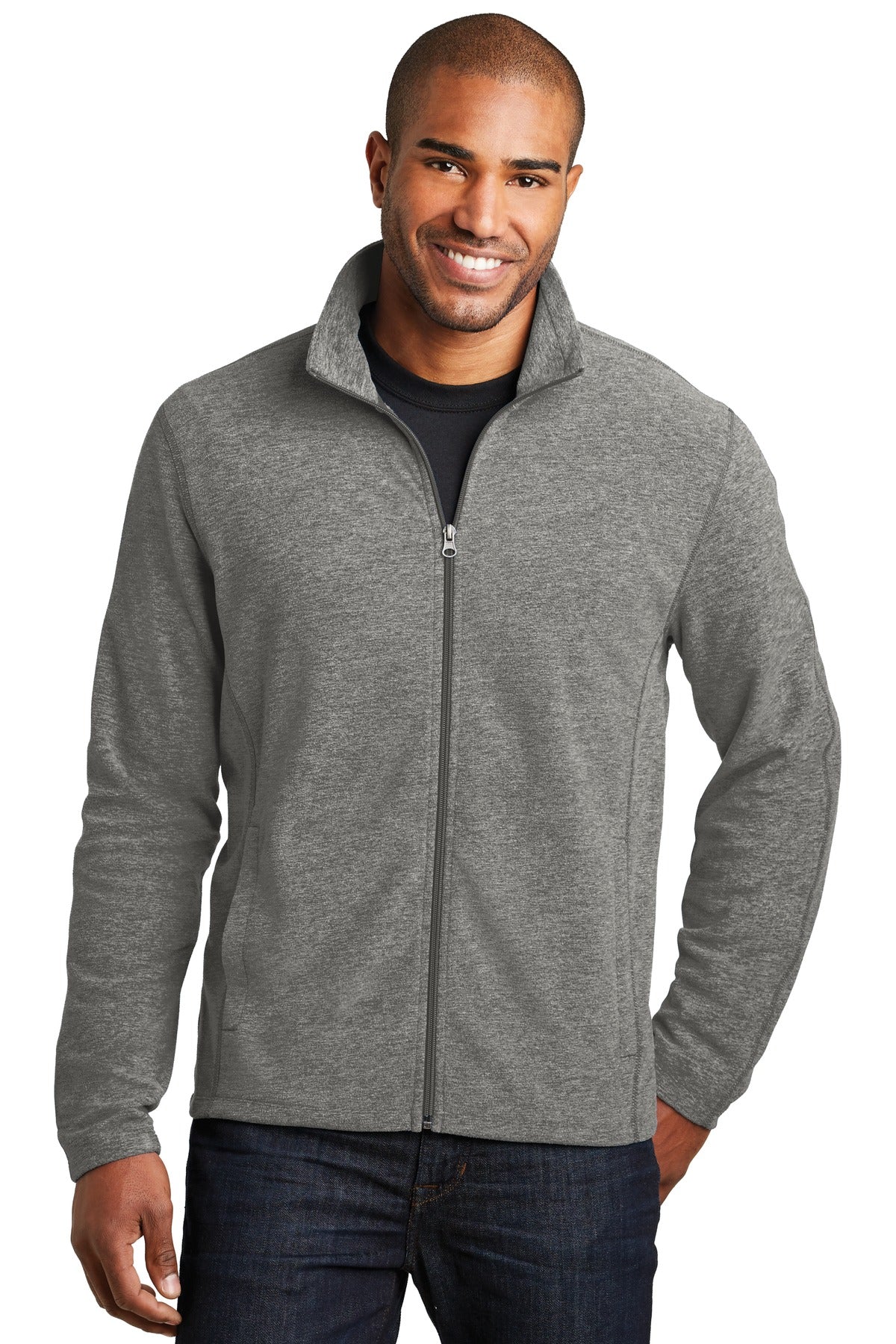 Port Authority Heather Microfleece Full-Zip Jacket. F235 in Pearl Grey Heather