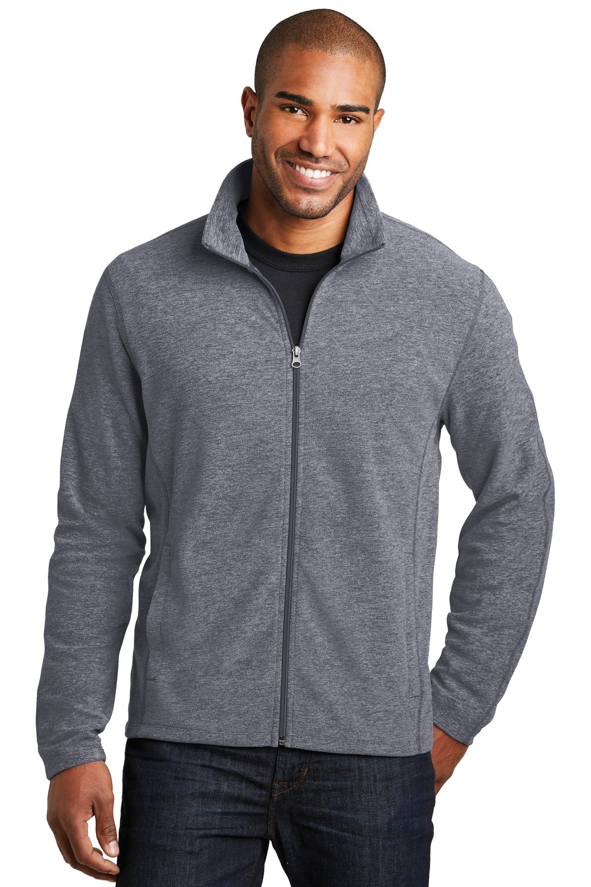 Port Authority Heather Microfleece Full-Zip Jacket. F235 in True Navy Heather