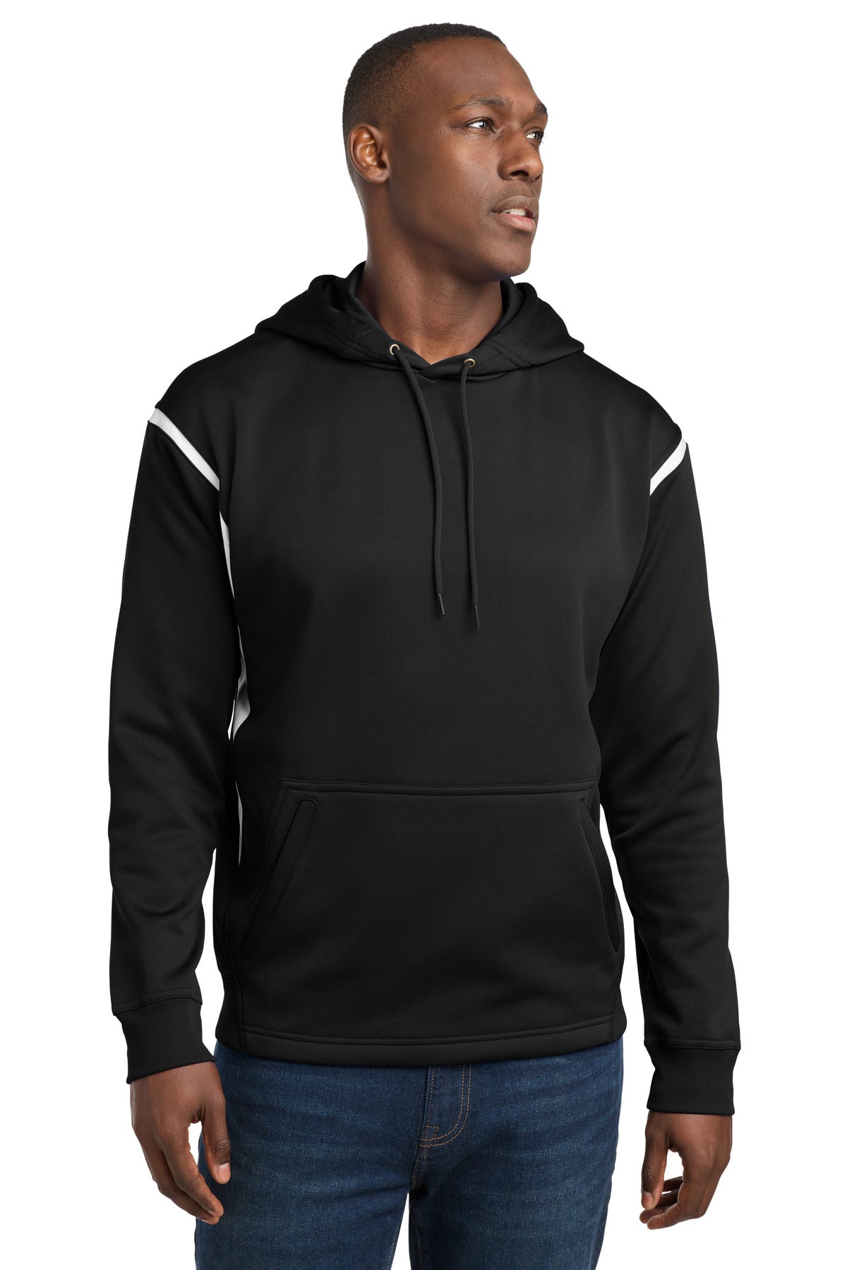 Sport-Tek Tech Fleece Colorblock Hooded Sweatshirt. F246 in Black/ White