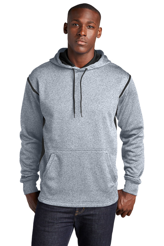 Sport-Tek Tech Fleece Colorblock Hooded Sweatshirt. F246 in Grey Heather/ Black