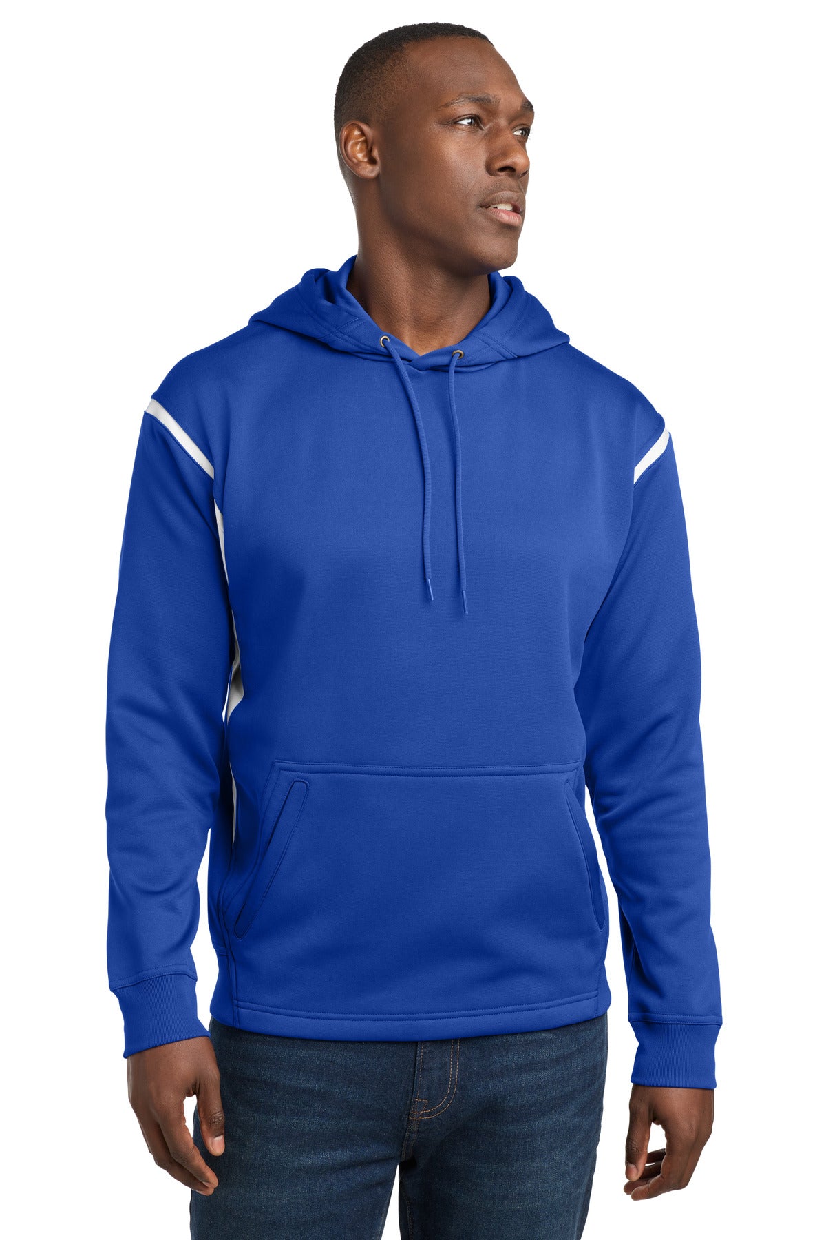 Sport-Tek Tech Fleece Colorblock Hooded Sweatshirt. F246 in True Royal/ White