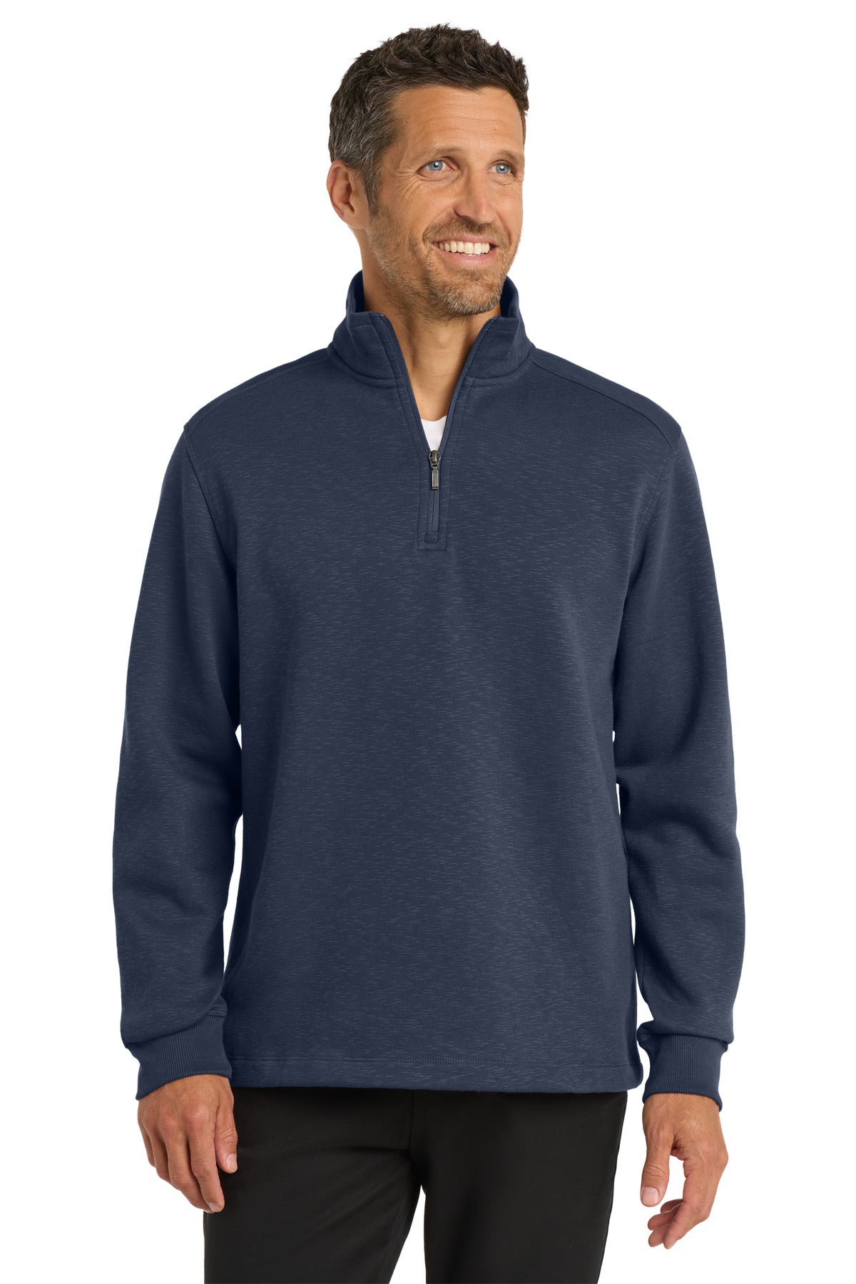 Port Authority Slub Fleece 1/4-Zip Pullover. F295 in Navy