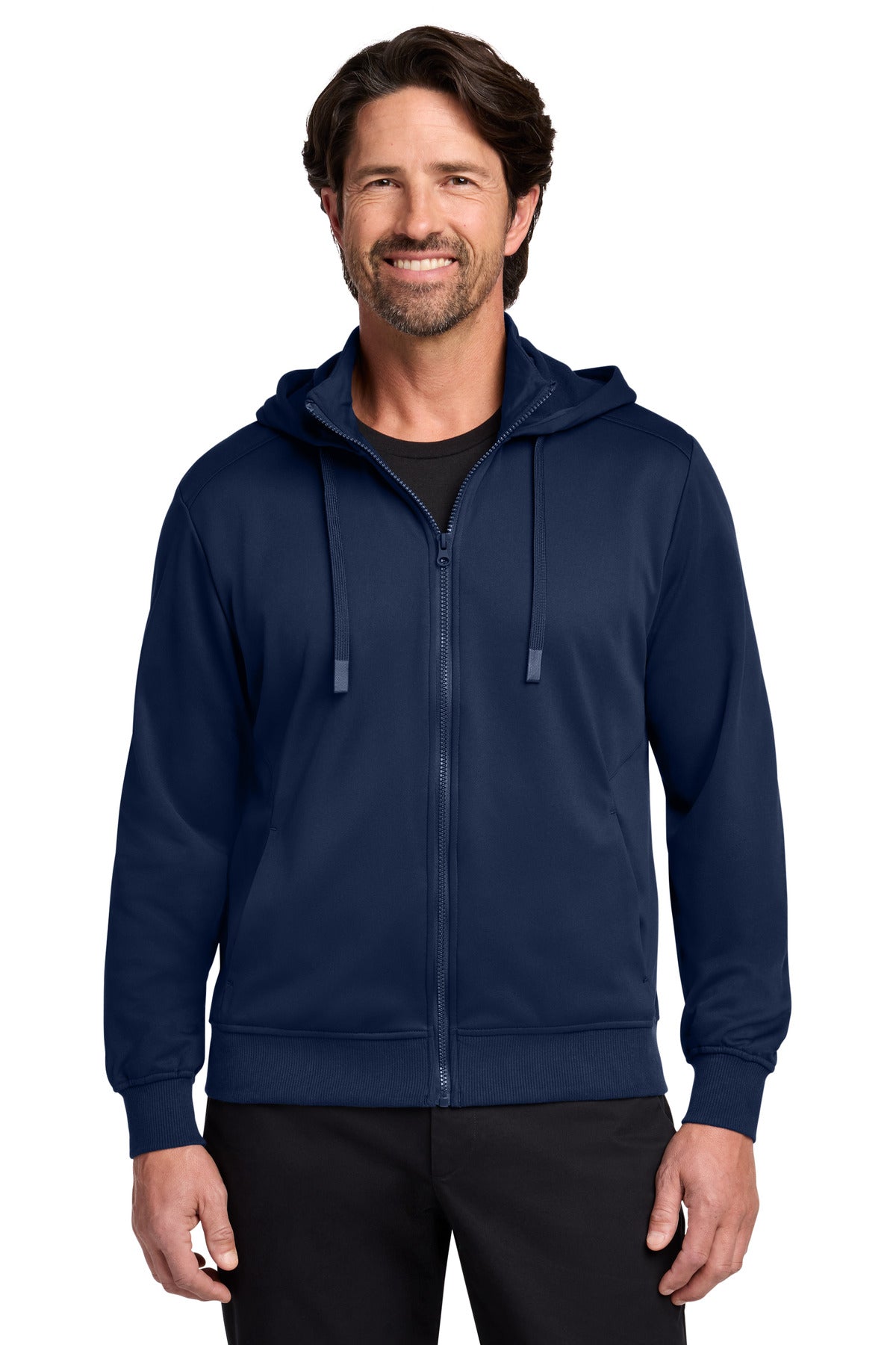 Port Authority Smooth Fleece Hooded Jacket F814 in River Blue Navy