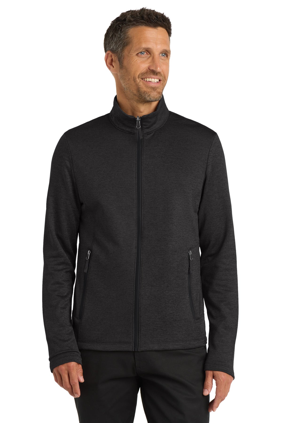 Port Authority  Collective Striated Fleece Jacket. F905 in Deep Black Heather