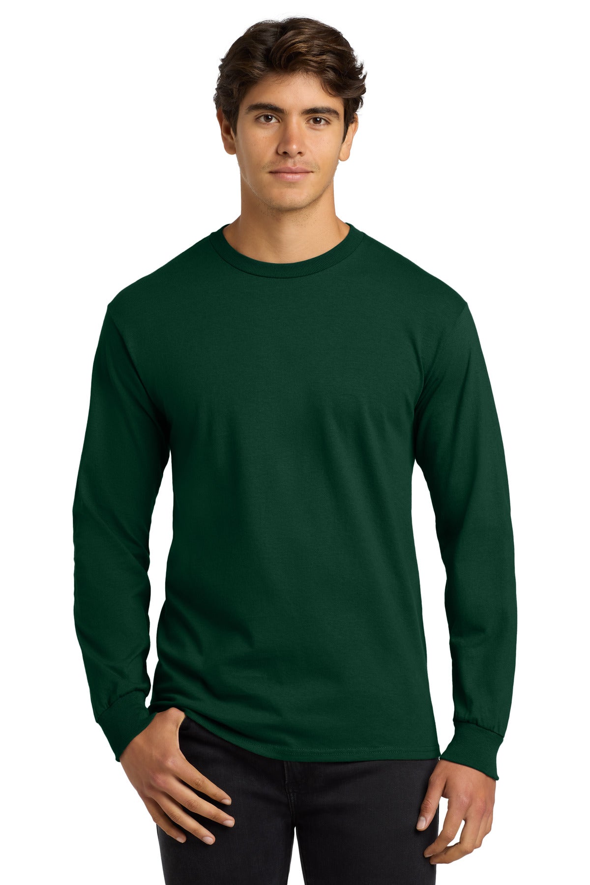 Gildan - Ultra Cotton 100% US Cotton Long Sleeve T-Shirt.  G2400 in Forest Green