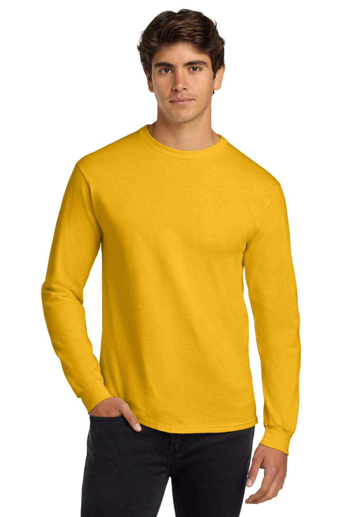 Gildan - Ultra Cotton 100% US Cotton Long Sleeve T-Shirt.  G2400 in Gold