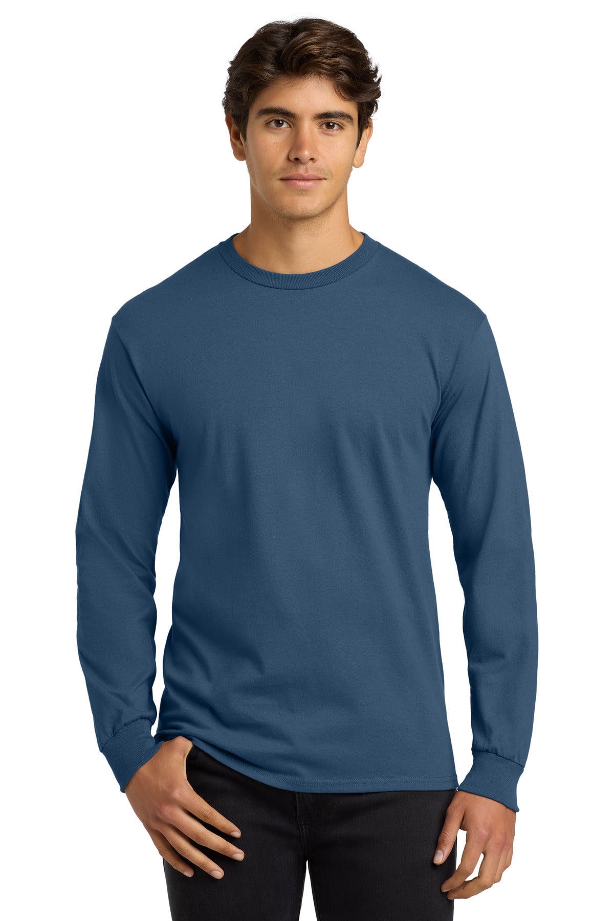 Gildan - Ultra Cotton 100% US Cotton Long Sleeve T-Shirt.  G2400 in Indigo Blue