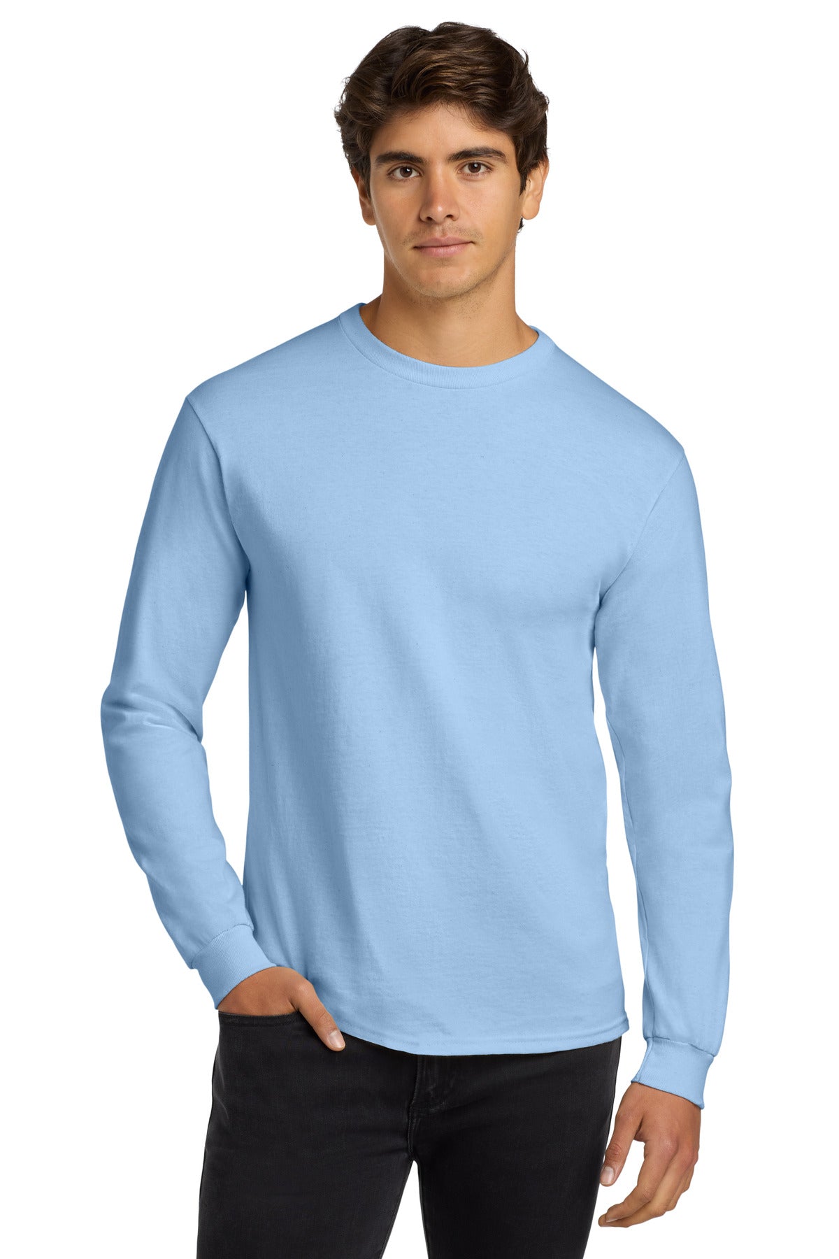 Gildan - Ultra Cotton 100% US Cotton Long Sleeve T-Shirt.  G2400 in Light Blue
