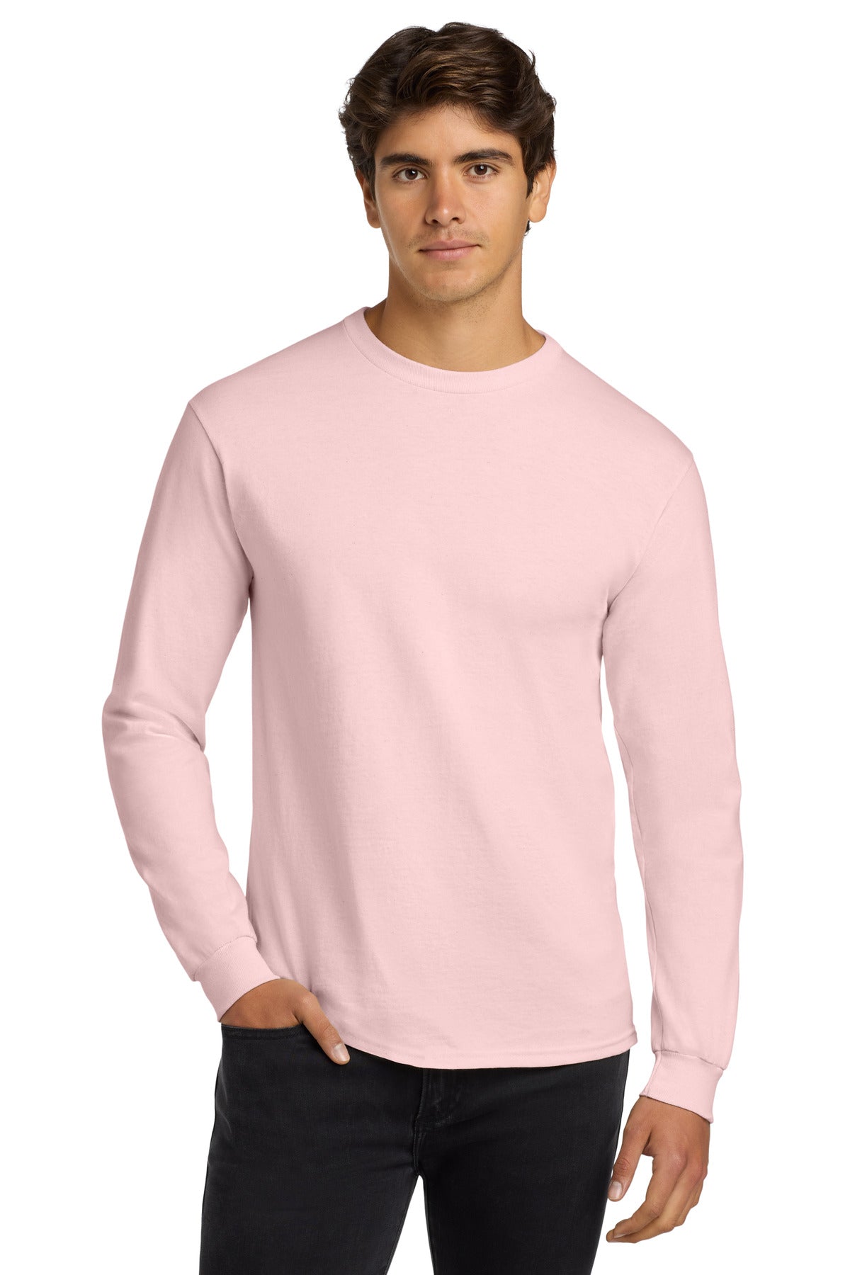 Gildan - Ultra Cotton 100% US Cotton Long Sleeve T-Shirt.  G2400 in Light Pink