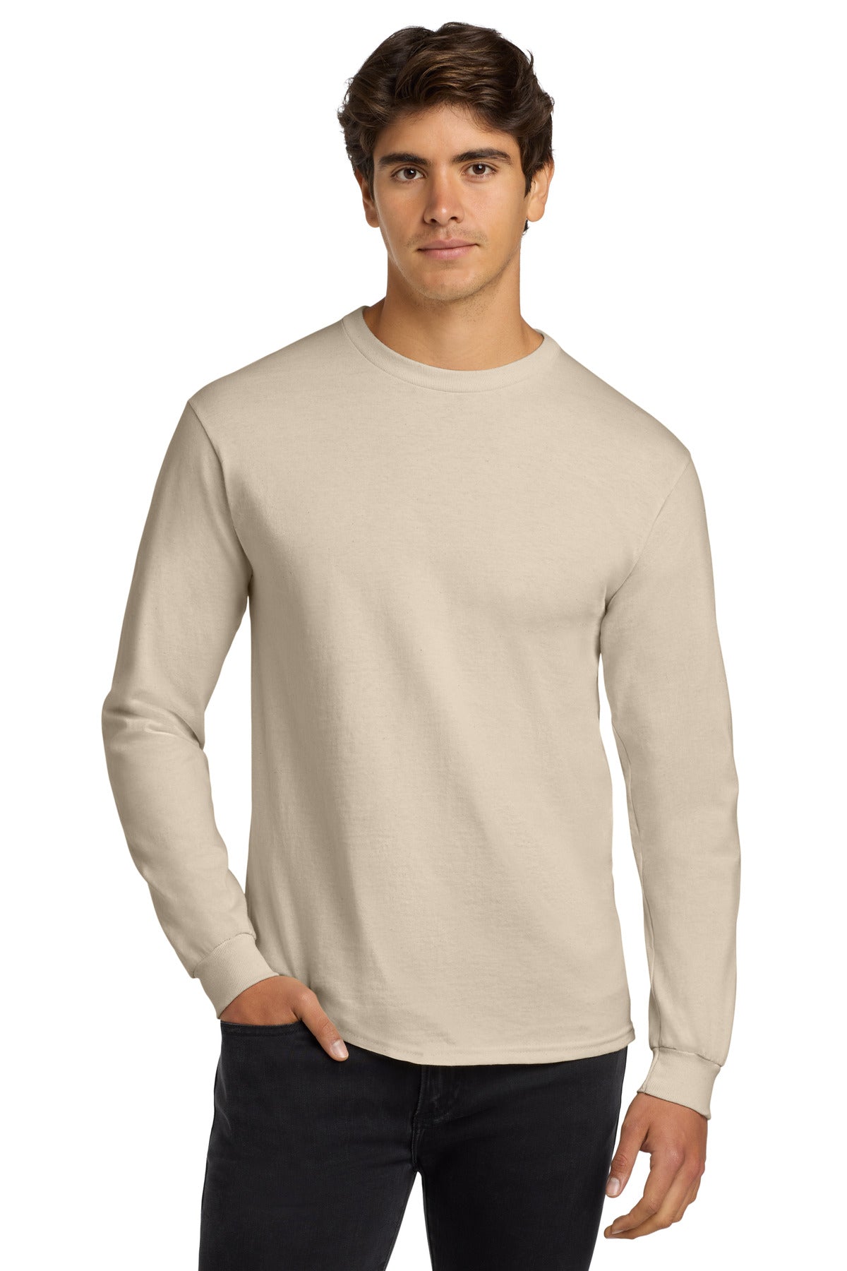 Gildan - Ultra Cotton 100% US Cotton Long Sleeve T-Shirt.  G2400 in Natural