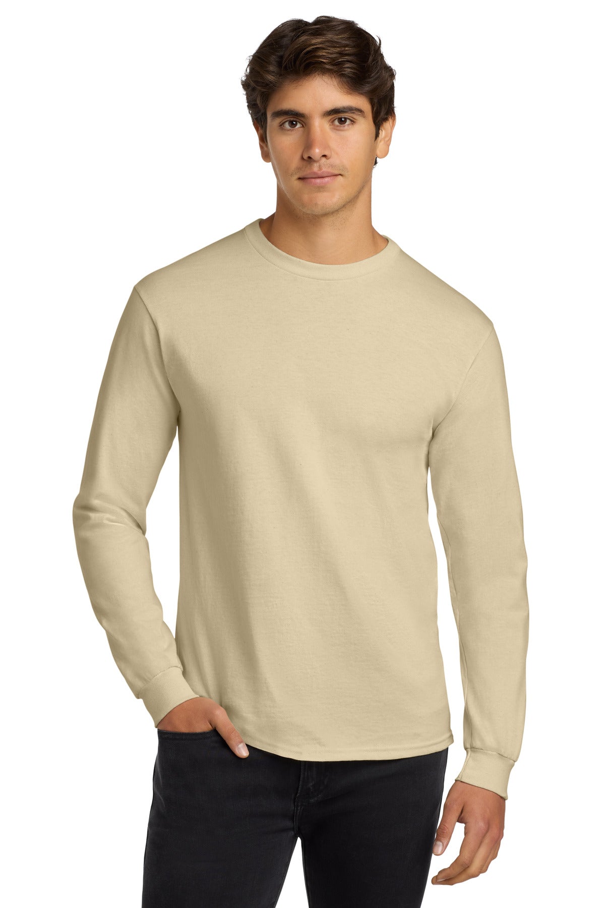 Gildan - Ultra Cotton 100% US Cotton Long Sleeve T-Shirt.  G2400 in Sand