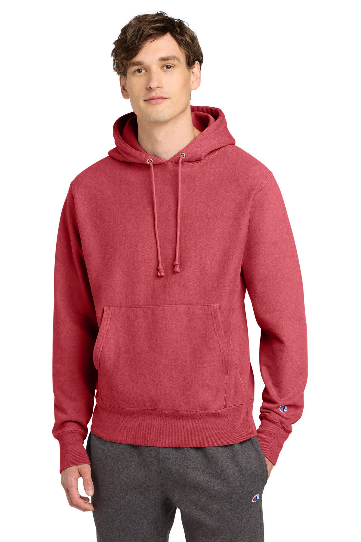 Champion  Reverse Weave  Garment-Dyed Hooded Sweatshirt. GDS101 in Crimson