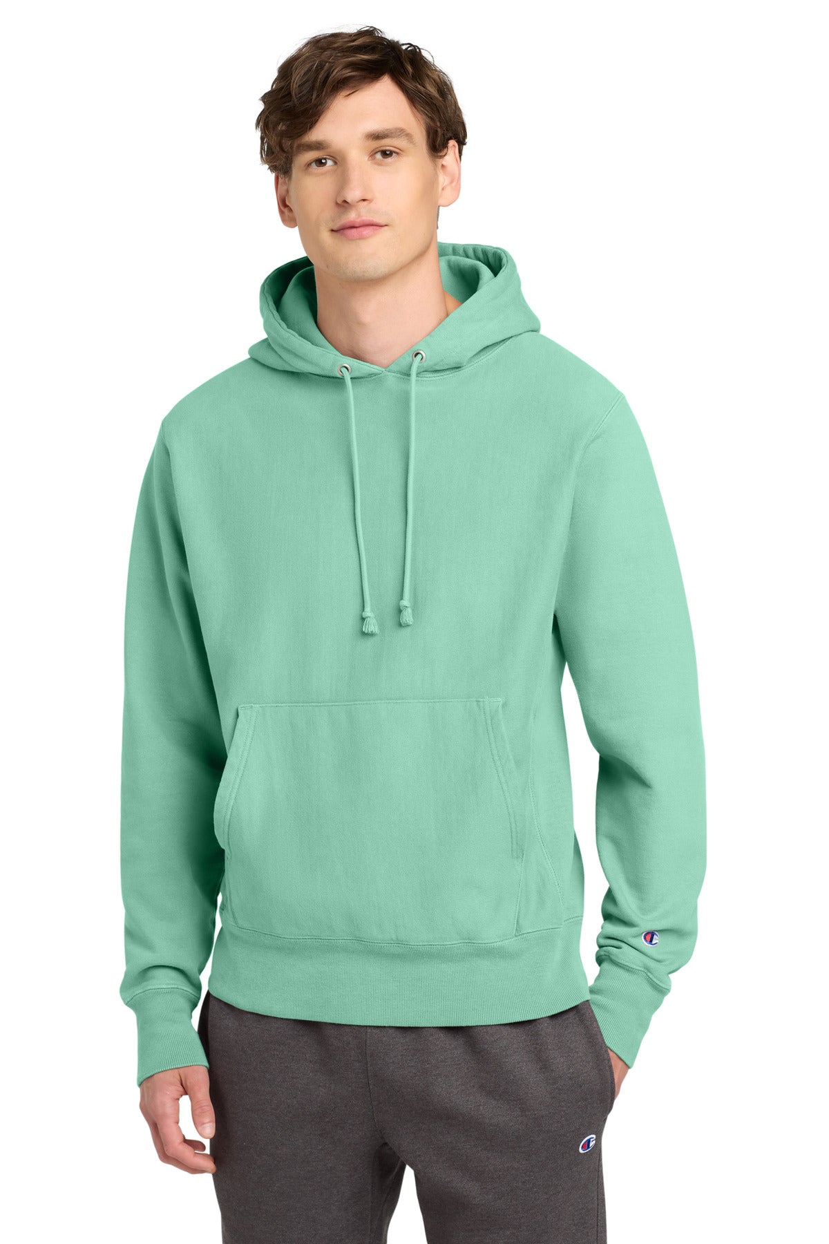 Champion  Reverse Weave  Garment-Dyed Hooded Sweatshirt. GDS101 in Pale Seafoam
