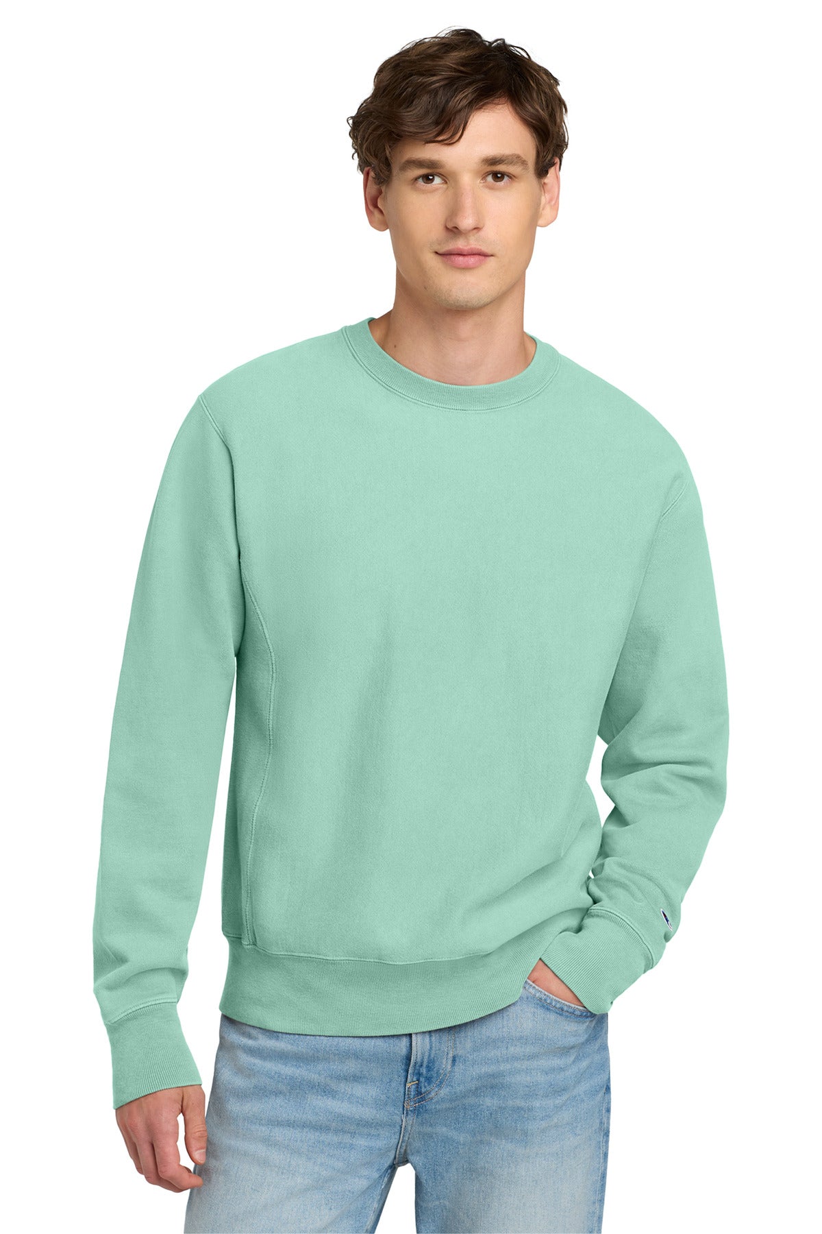 Champion  Reverse Weave  Garment-Dyed Crewneck Sweatshirt. GDS149 in Pale Seafoam