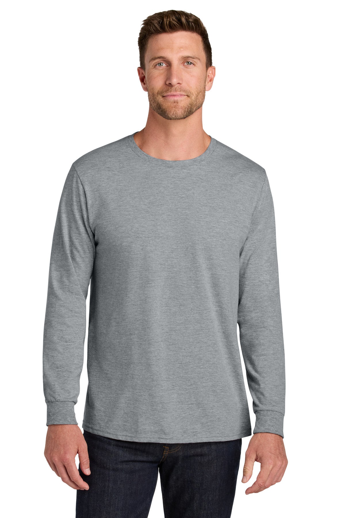 Jerzees Ultimate Unisex Ring Spun Long Sleeve T-Shirt IC46L in Athletic Heather