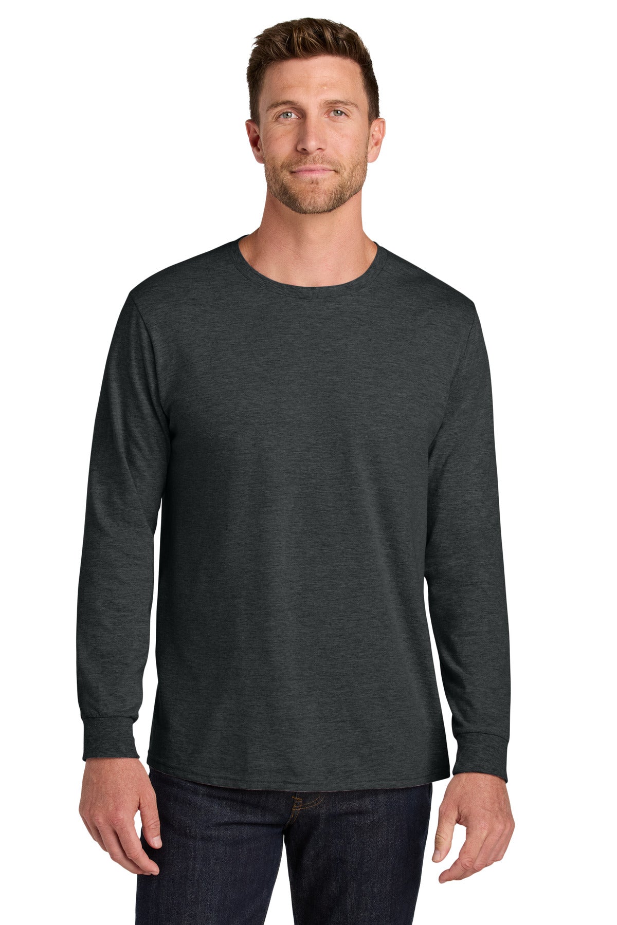 Jerzees Ultimate Unisex Ring Spun Long Sleeve T-Shirt IC46L in Black Ink Heather