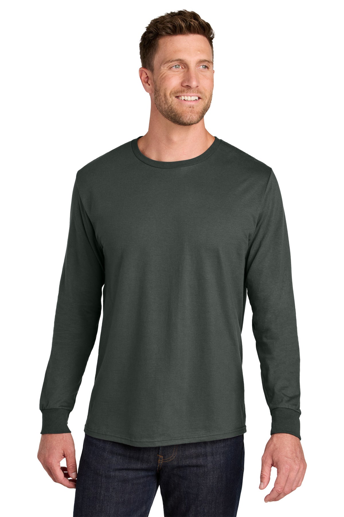 Jerzees Ultimate Unisex Ring Spun Long Sleeve T-Shirt IC46L in Charcoal Grey