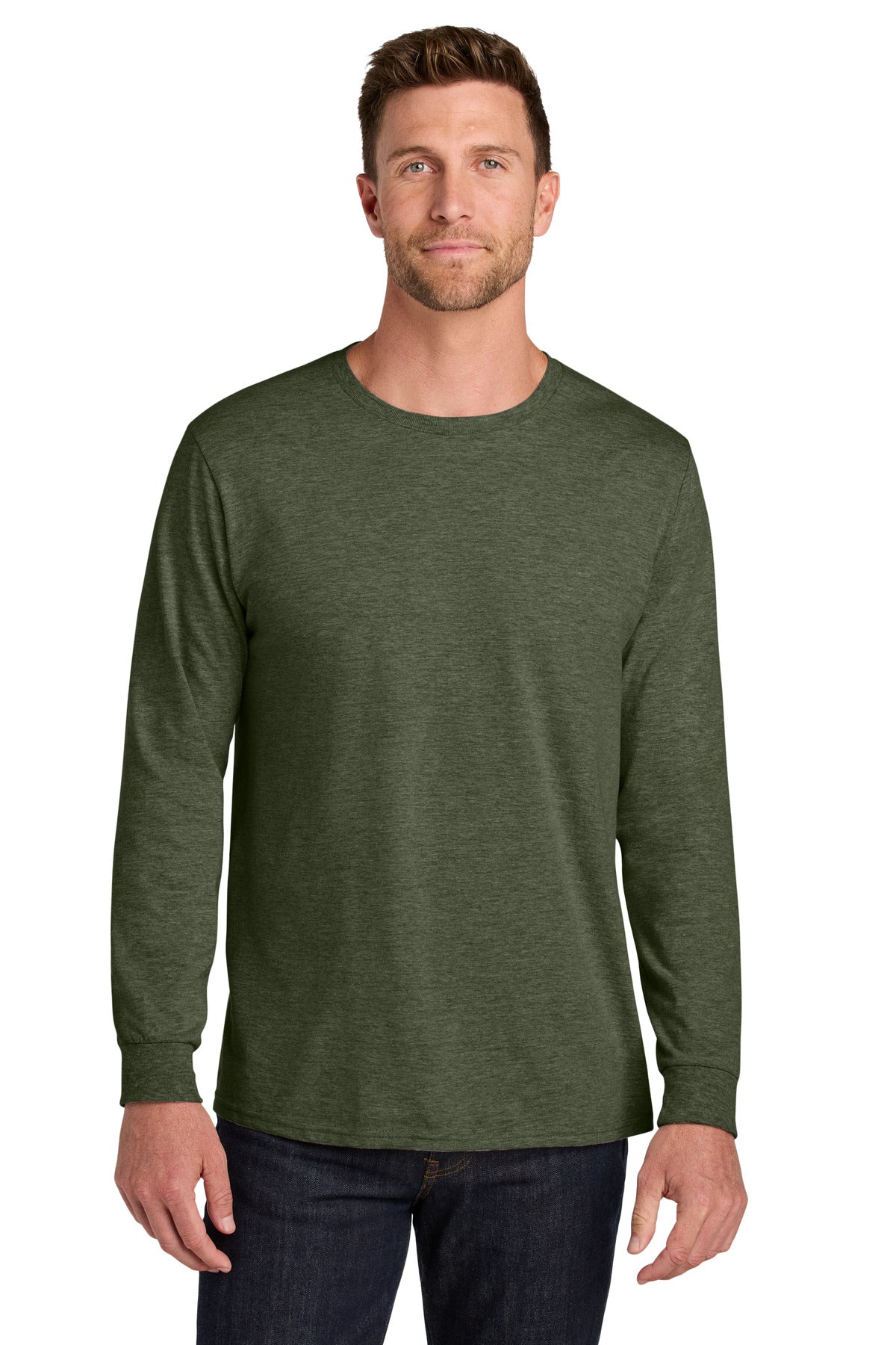 Jerzees Ultimate Unisex Ring Spun Long Sleeve T-Shirt IC46L in Military Green Heather