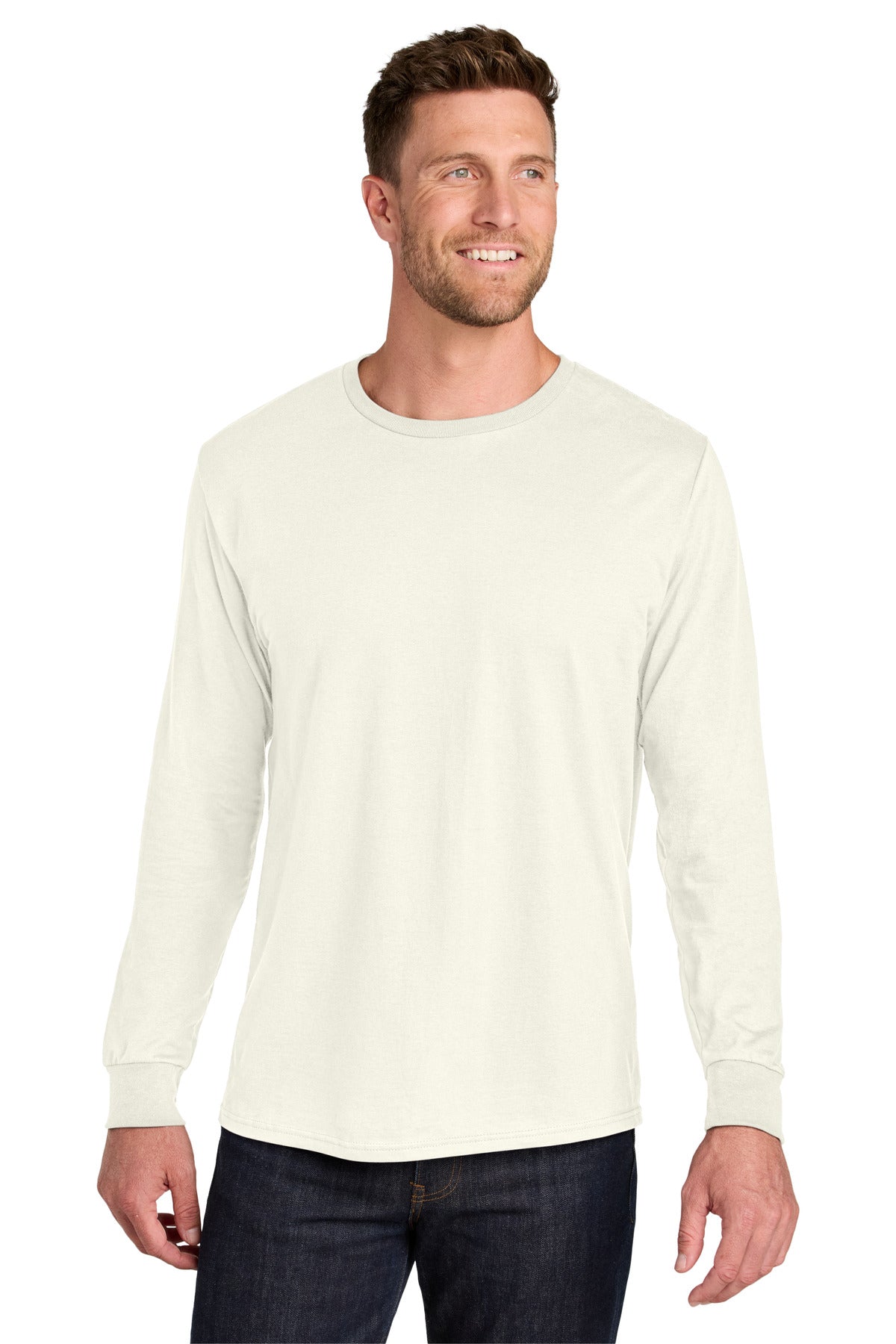 Jerzees Ultimate Unisex Ring Spun Long Sleeve T-Shirt IC46L in Sweet Cream Heather