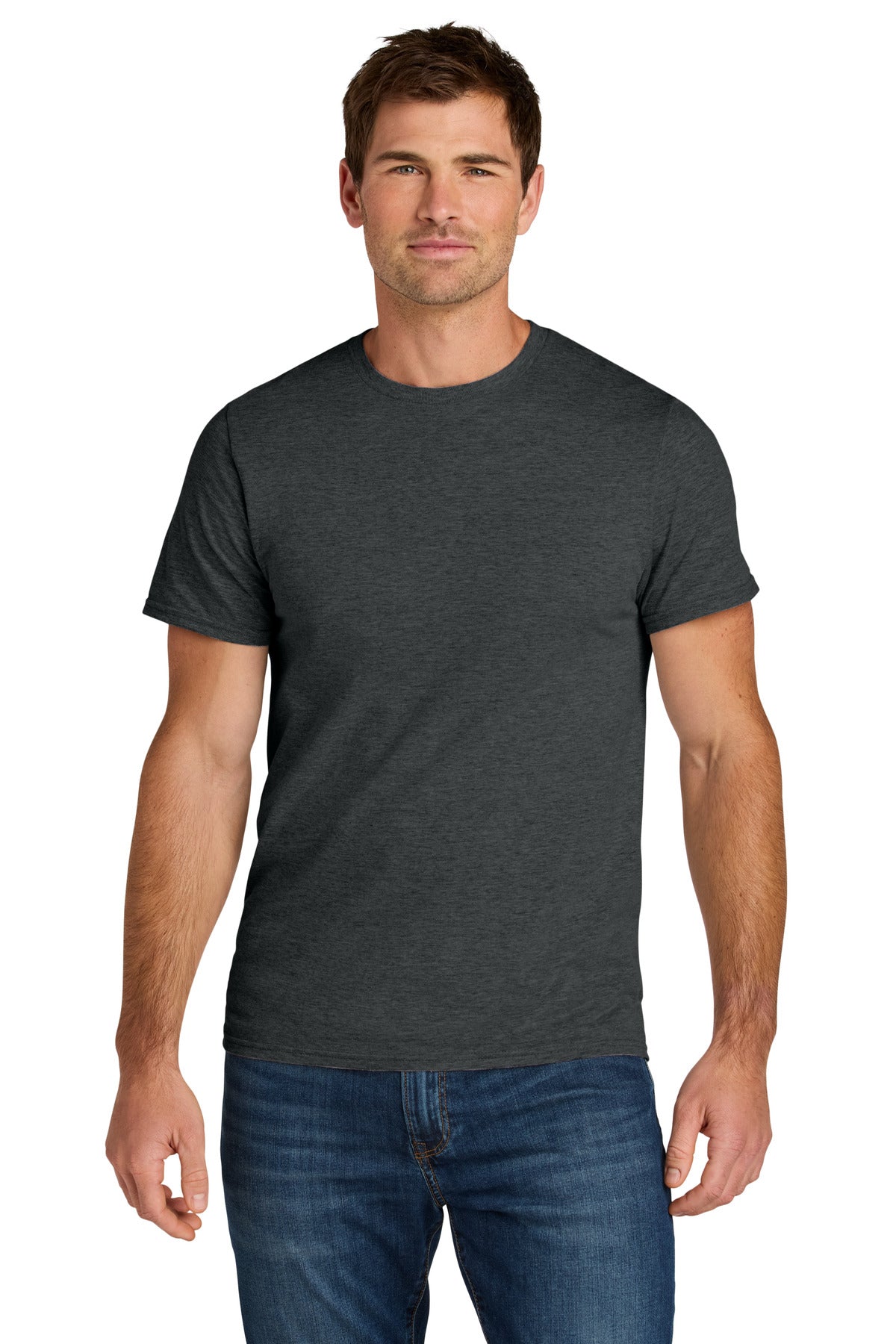 Jerzees Ultimate Unisex Ring Spun T-Shirt IC46M in Black Ink Heather