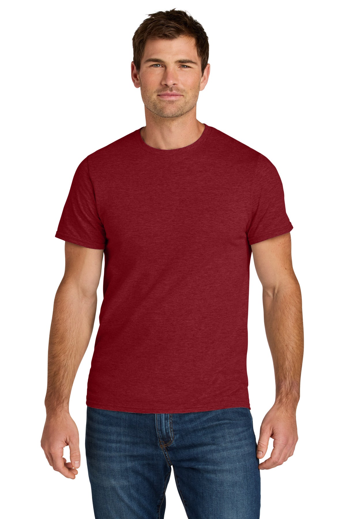 Jerzees Ultimate Unisex Ring Spun T-Shirt IC46M in Peppered Red Heather
