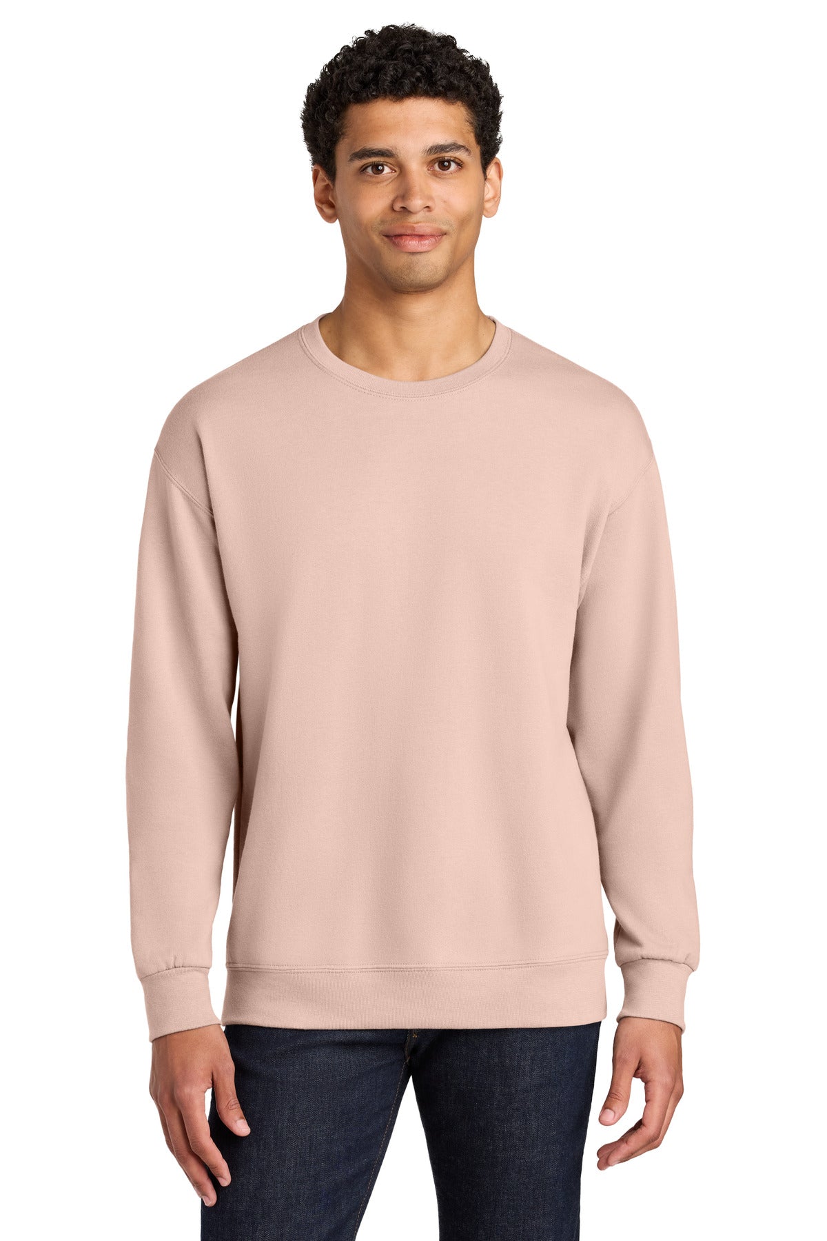 Jerzees Ultimate Unisex CVC Ring Spun Crewneck Sweatshirt IC48M in Blush Pink