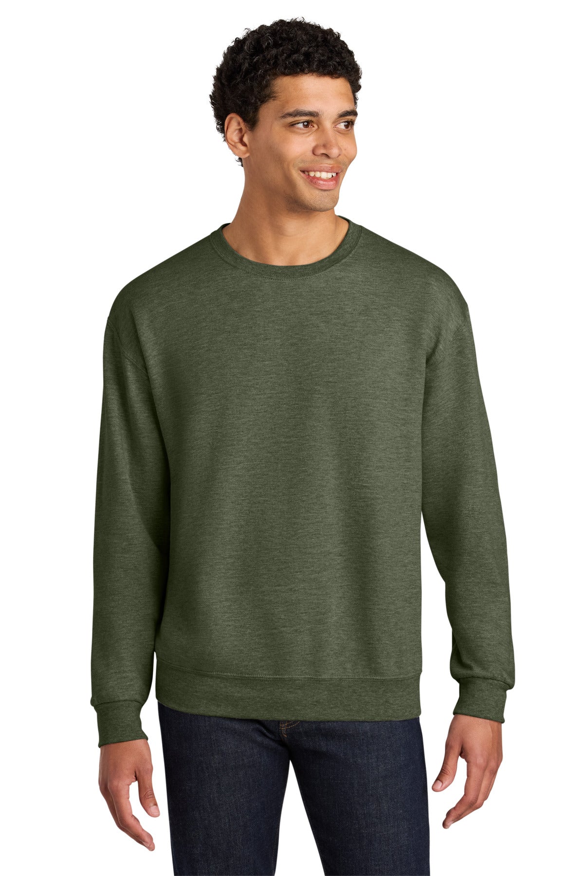 Jerzees Ultimate Unisex CVC Ring Spun Crewneck Sweatshirt IC48M in Military Green Heather