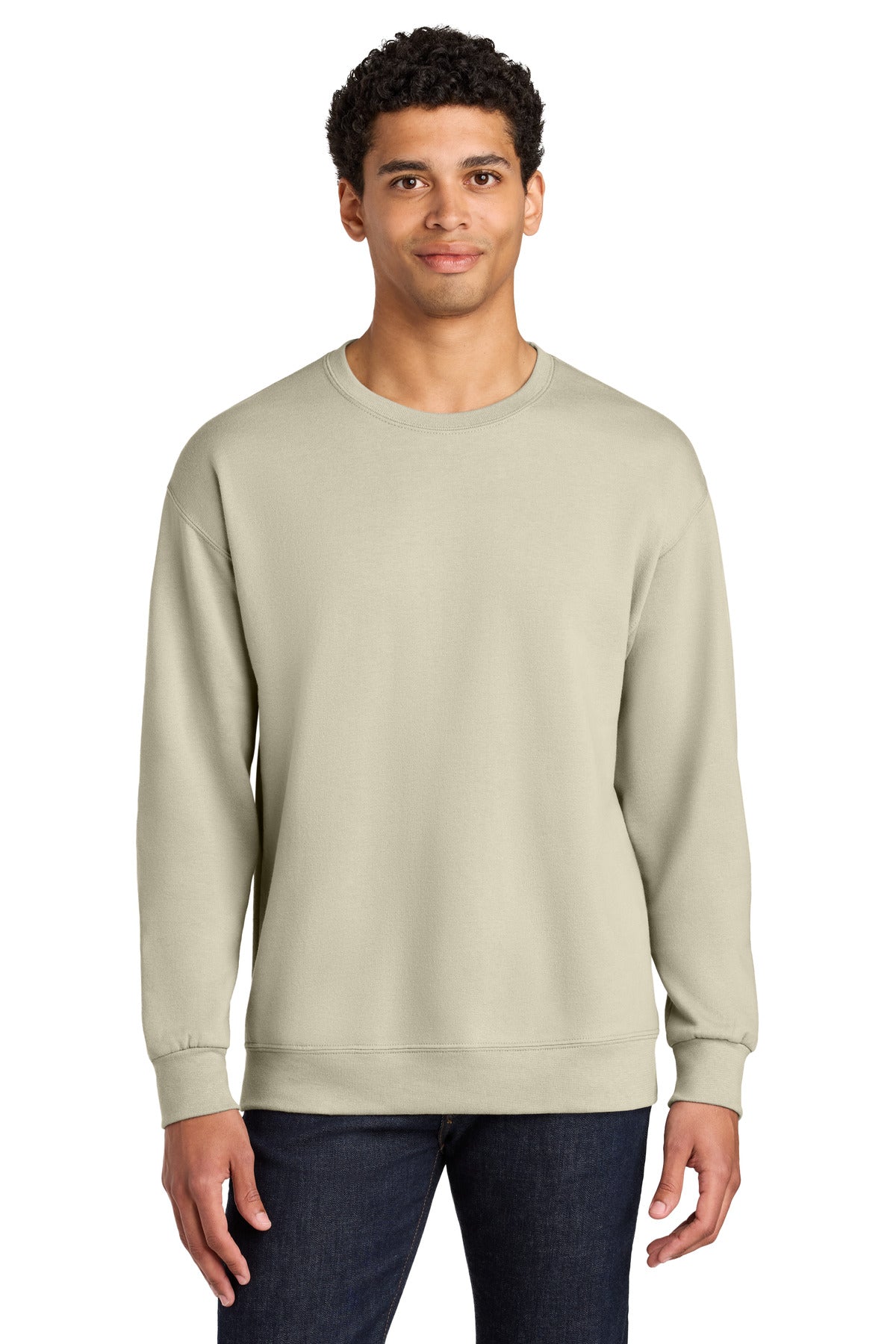 Jerzees Ultimate Unisex CVC Ring Spun Crewneck Sweatshirt IC48M in Putty