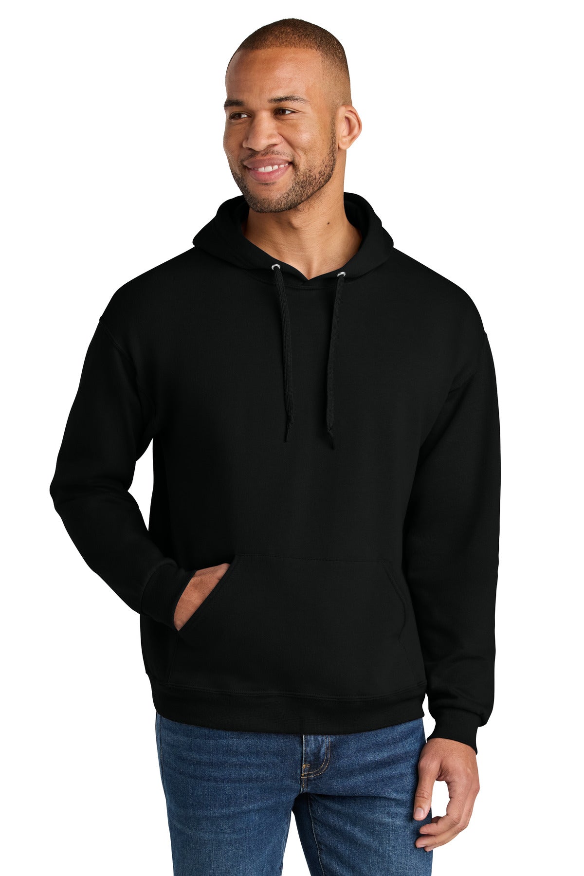 Jerzees Ultimate Unisex CVC Ring Spun Hooded Sweatshirt IC49M in Black Ink