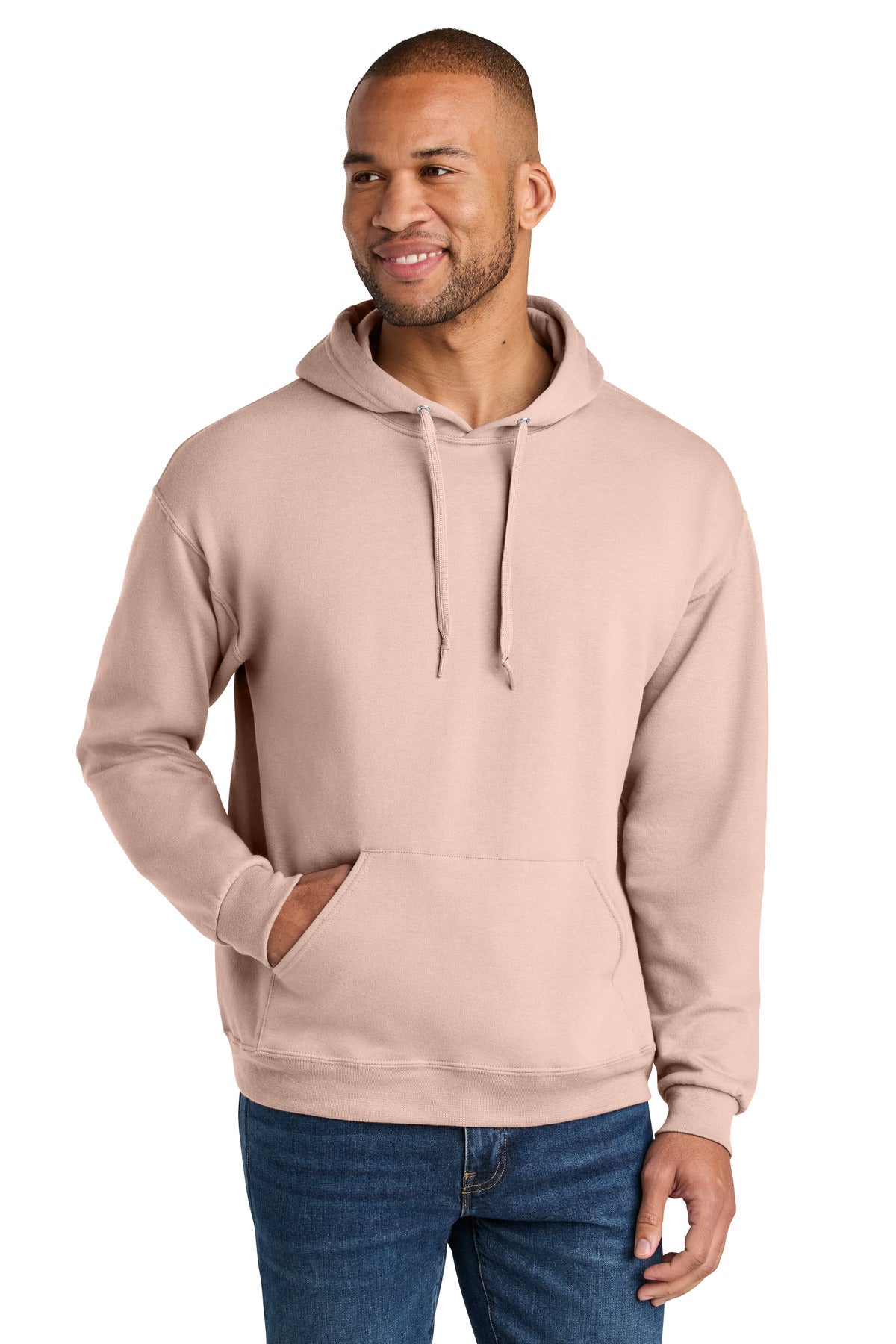 Jerzees Ultimate Unisex CVC Ring Spun Hooded Sweatshirt IC49M in Blush Pink