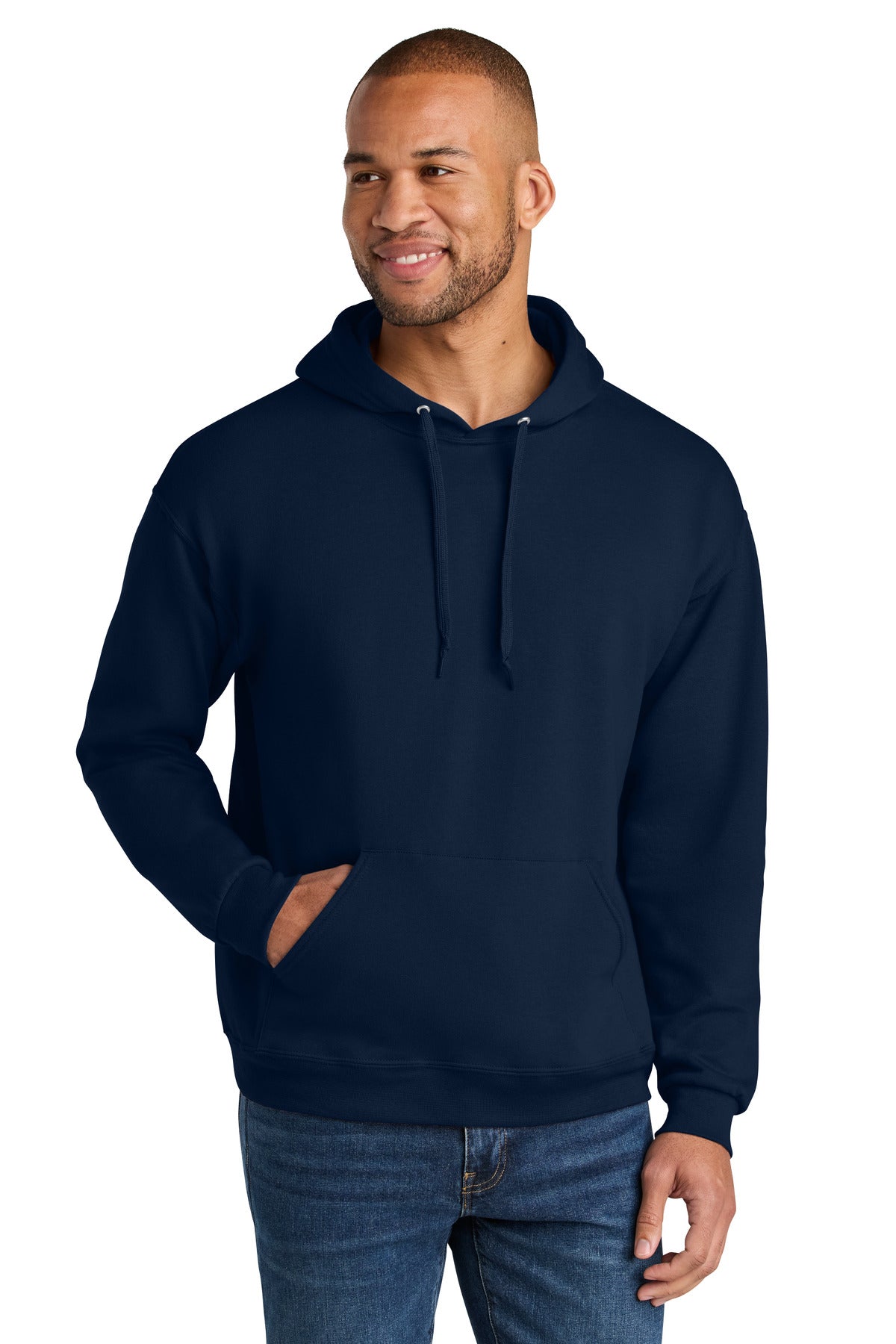 Jerzees Ultimate Unisex CVC Ring Spun Hooded Sweatshirt IC49M in J. Navy
