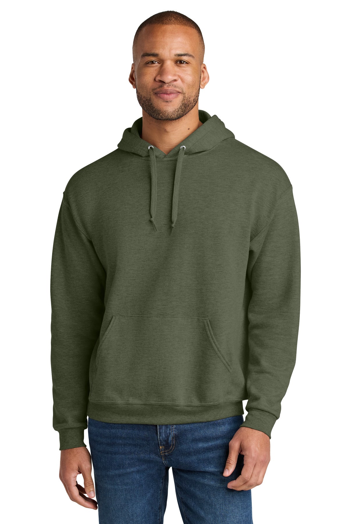 Jerzees Ultimate Unisex CVC Ring Spun Hooded Sweatshirt IC49M in Military Green Heather