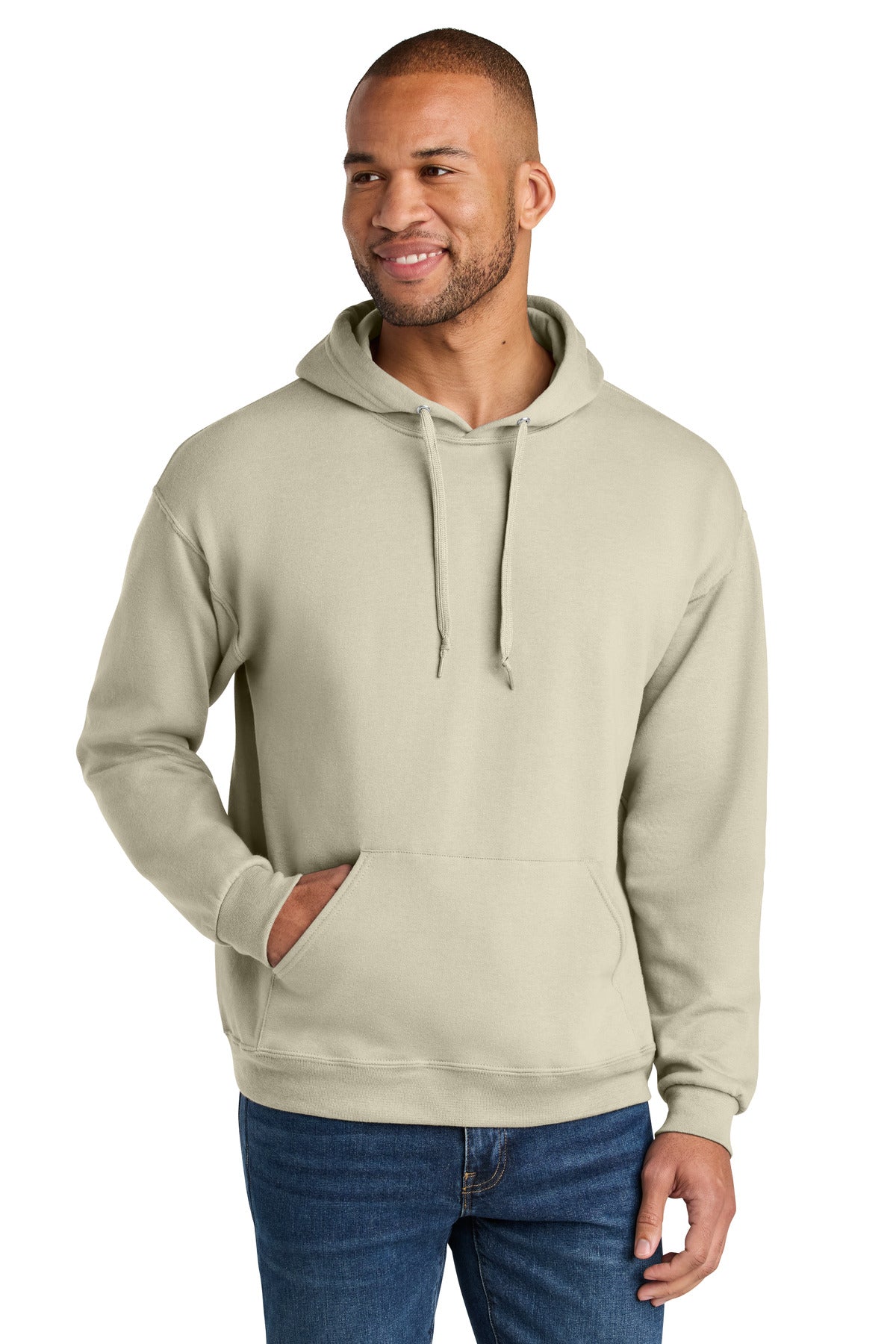 Jerzees Ultimate Unisex CVC Ring Spun Hooded Sweatshirt IC49M in Putty
