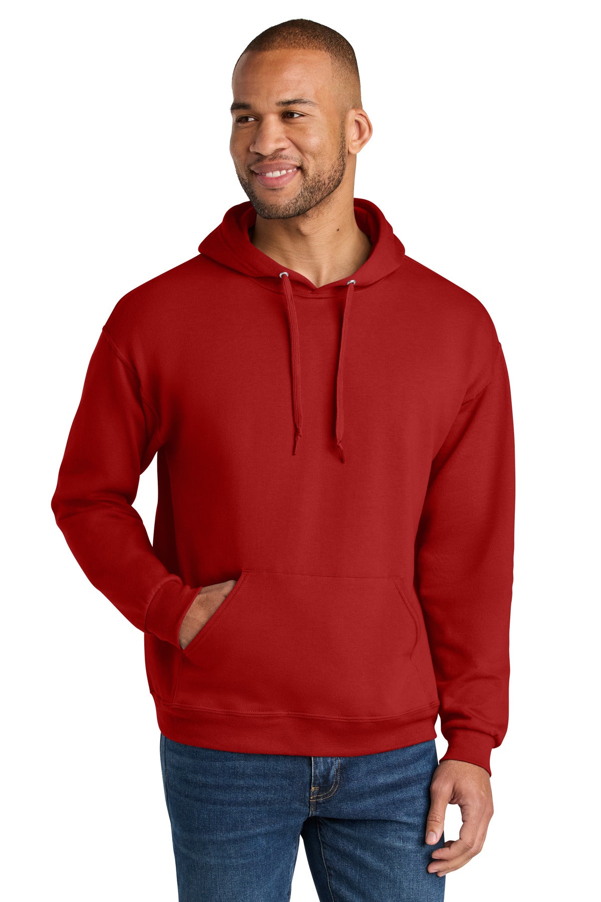 Jerzees Ultimate Unisex CVC Ring Spun Hooded Sweatshirt IC49M in True Red