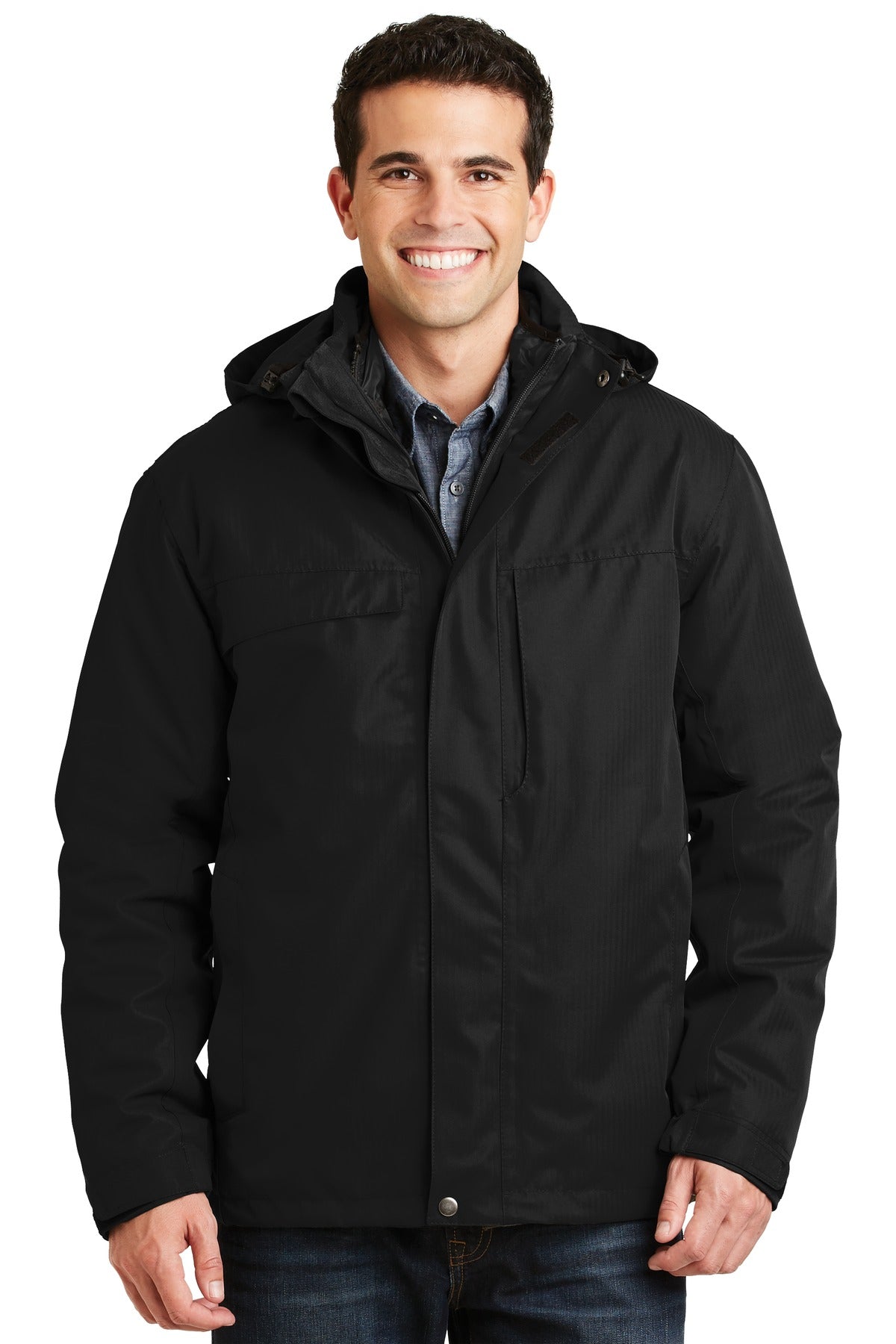 Port Authority Herringbone 3-in-1 Parka. J302 in Black