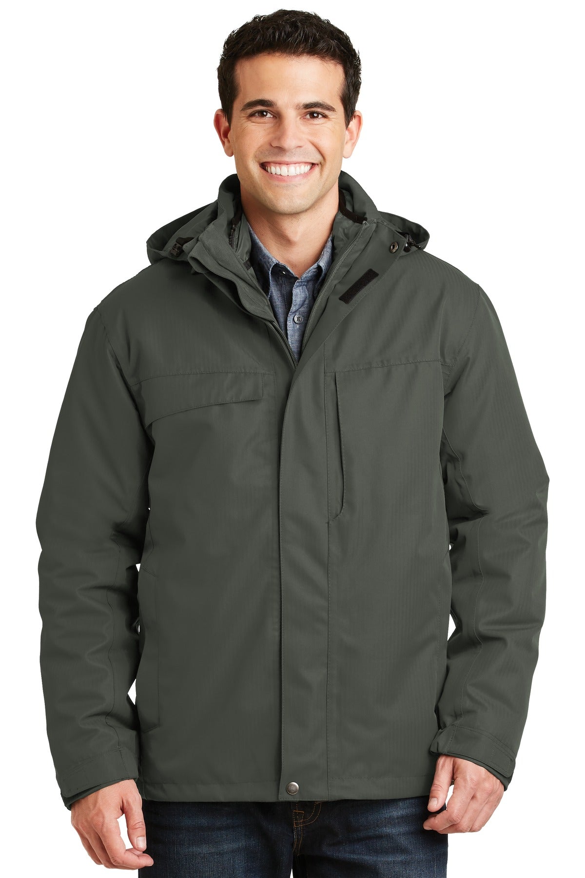 Port Authority Herringbone 3-in-1 Parka. J302 in Spruce Green