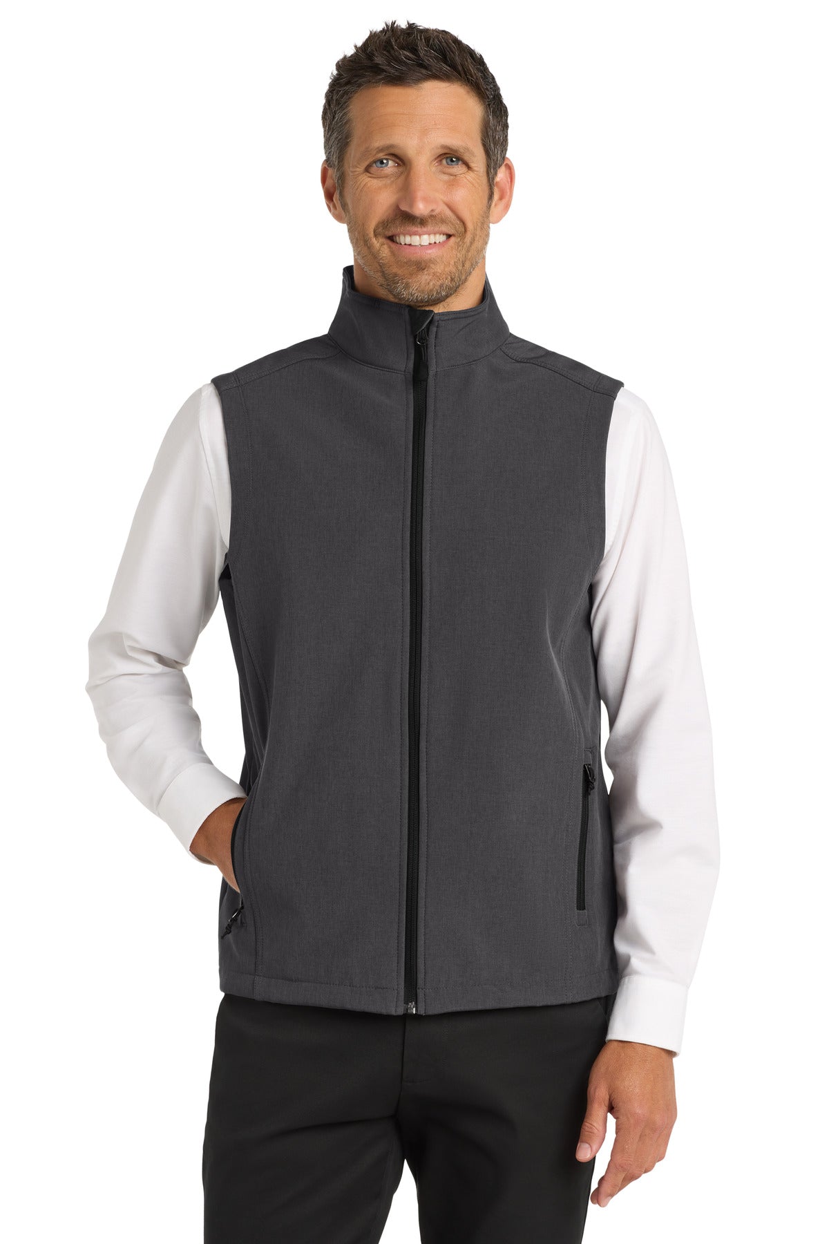 Port Authority Core Soft Shell Vest. J325 in Black Charcoal Heather