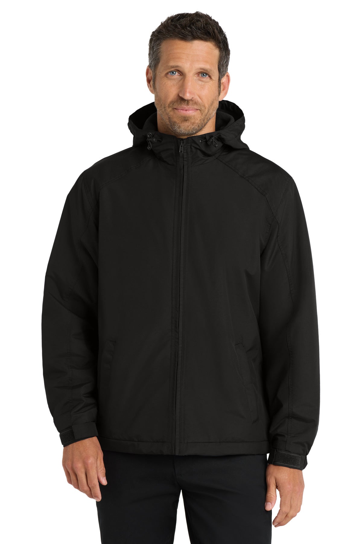 Port Authority Hooded Charger Jacket. J327 in True Black