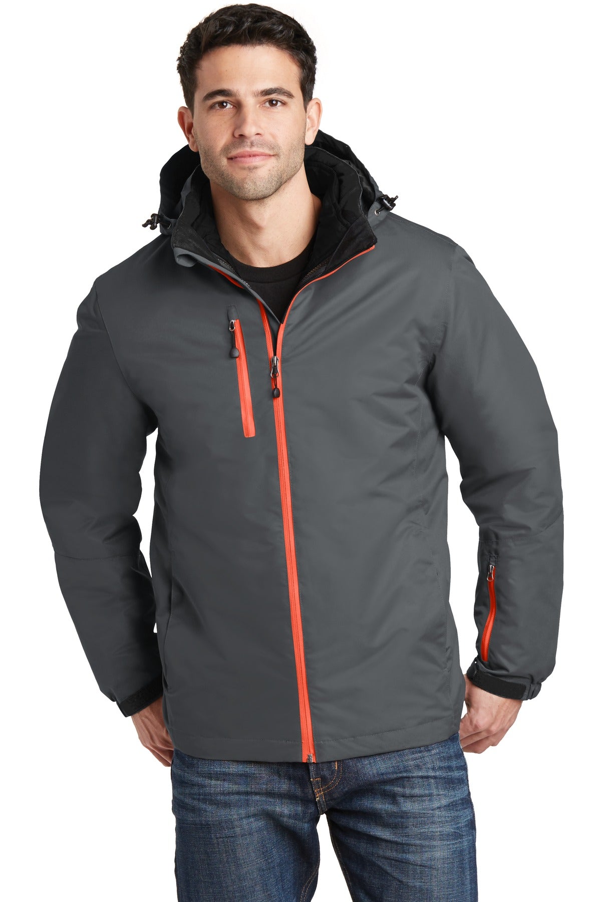 Port Authority Vortex Waterproof 3-in-1 Jacket. J332 in Magnet/ Orange