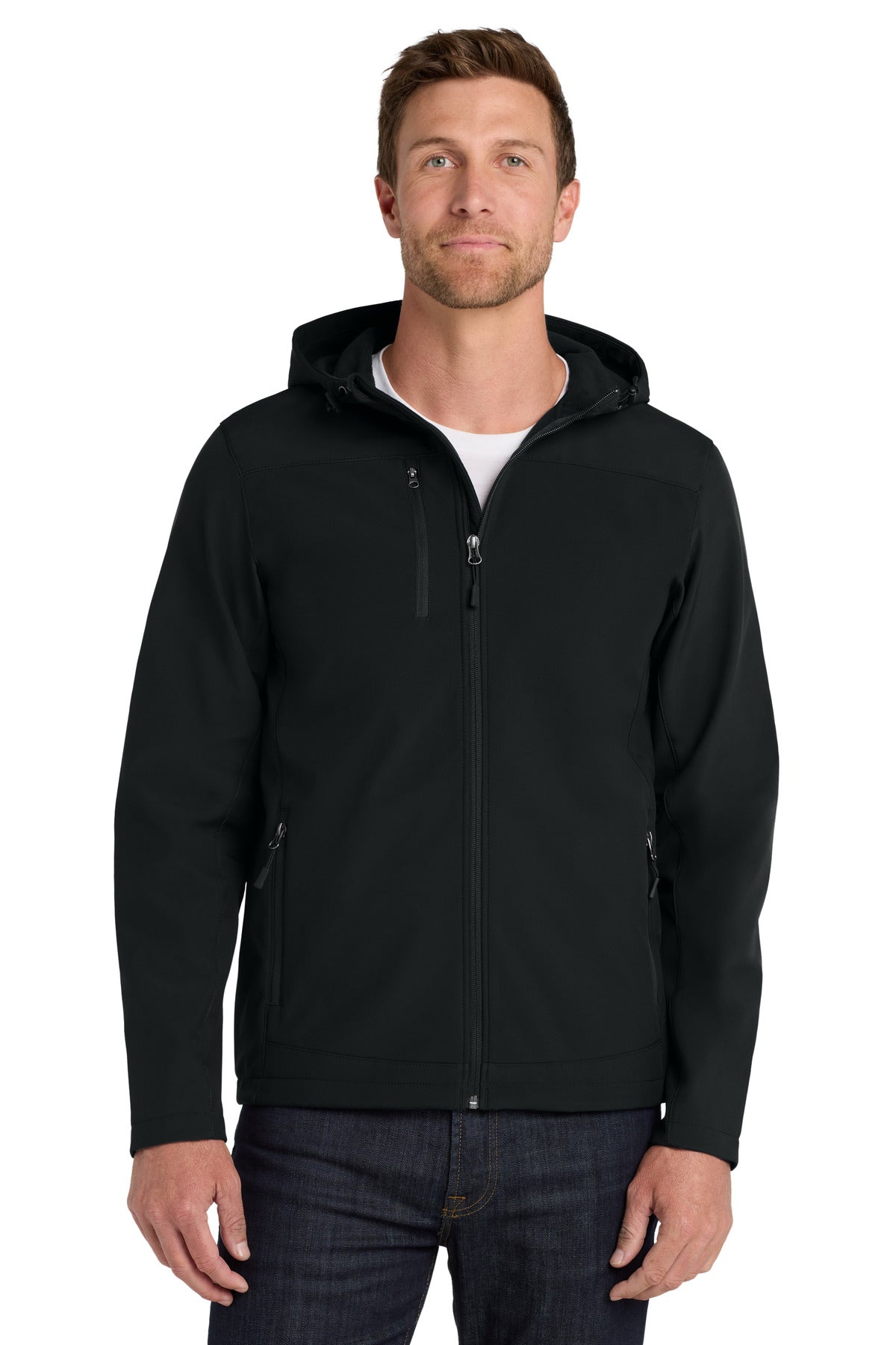 Port Authority Hooded Core Soft Shell Jacket. J335 in Black