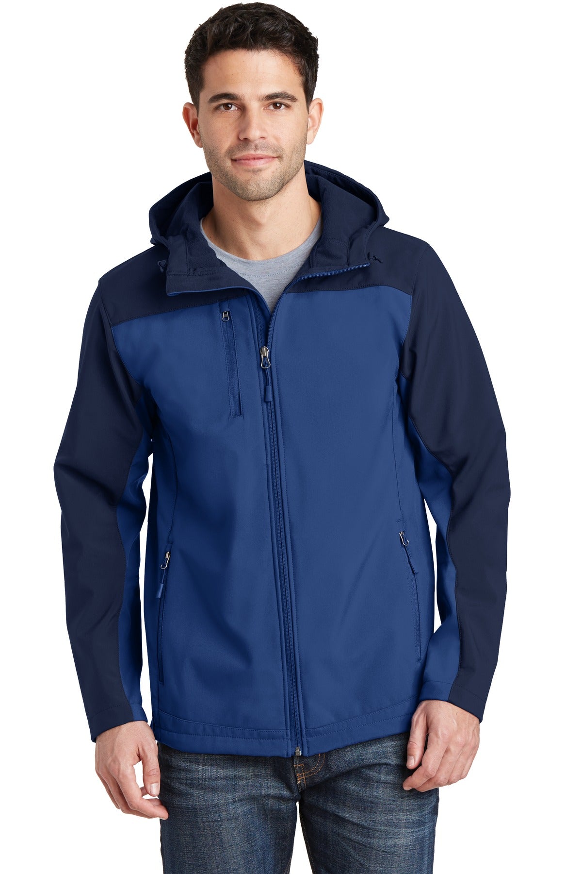 Port Authority Hooded Core Soft Shell Jacket. J335 in Night Sky Blue/ Dress Blue Navy