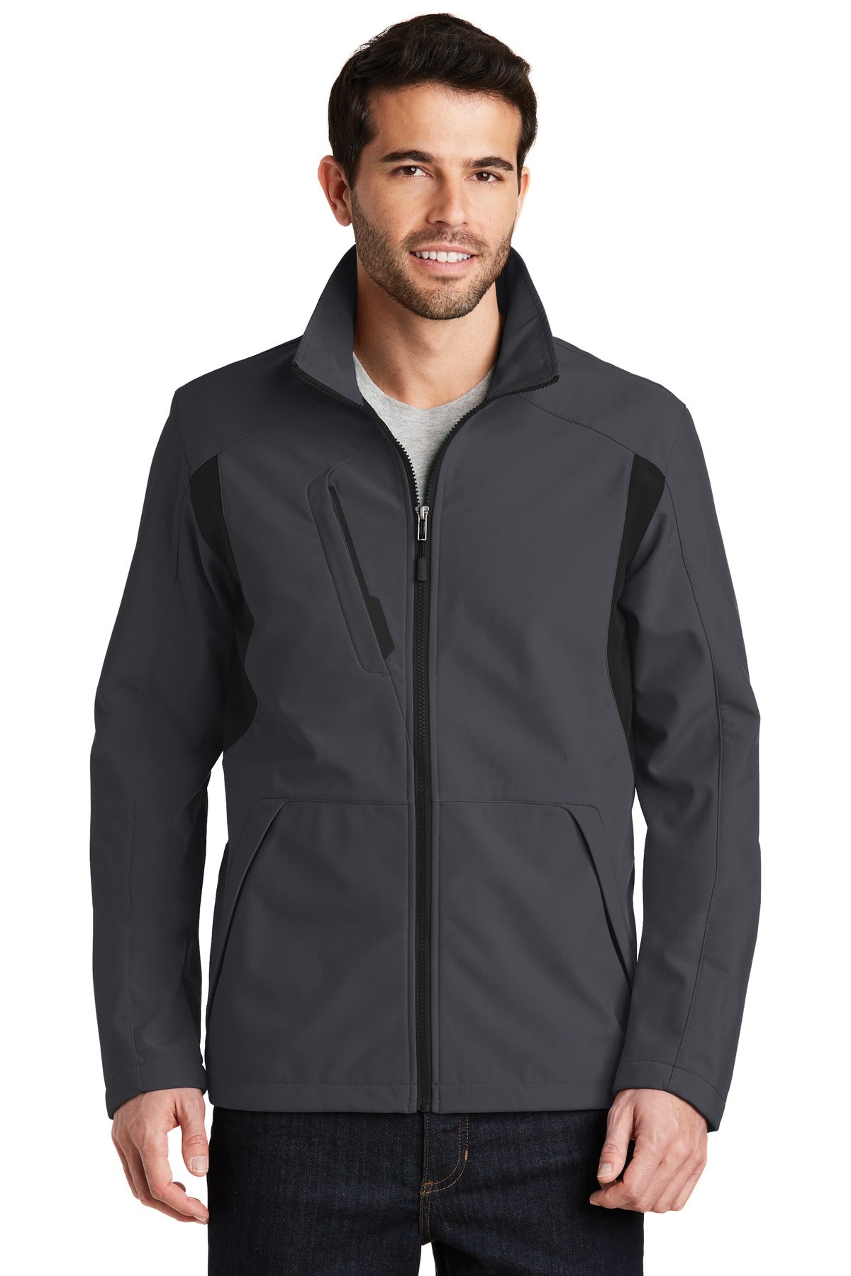 Port Authority Back-Block Soft Shell Jacket. J336 in Battleship Grey/ Black