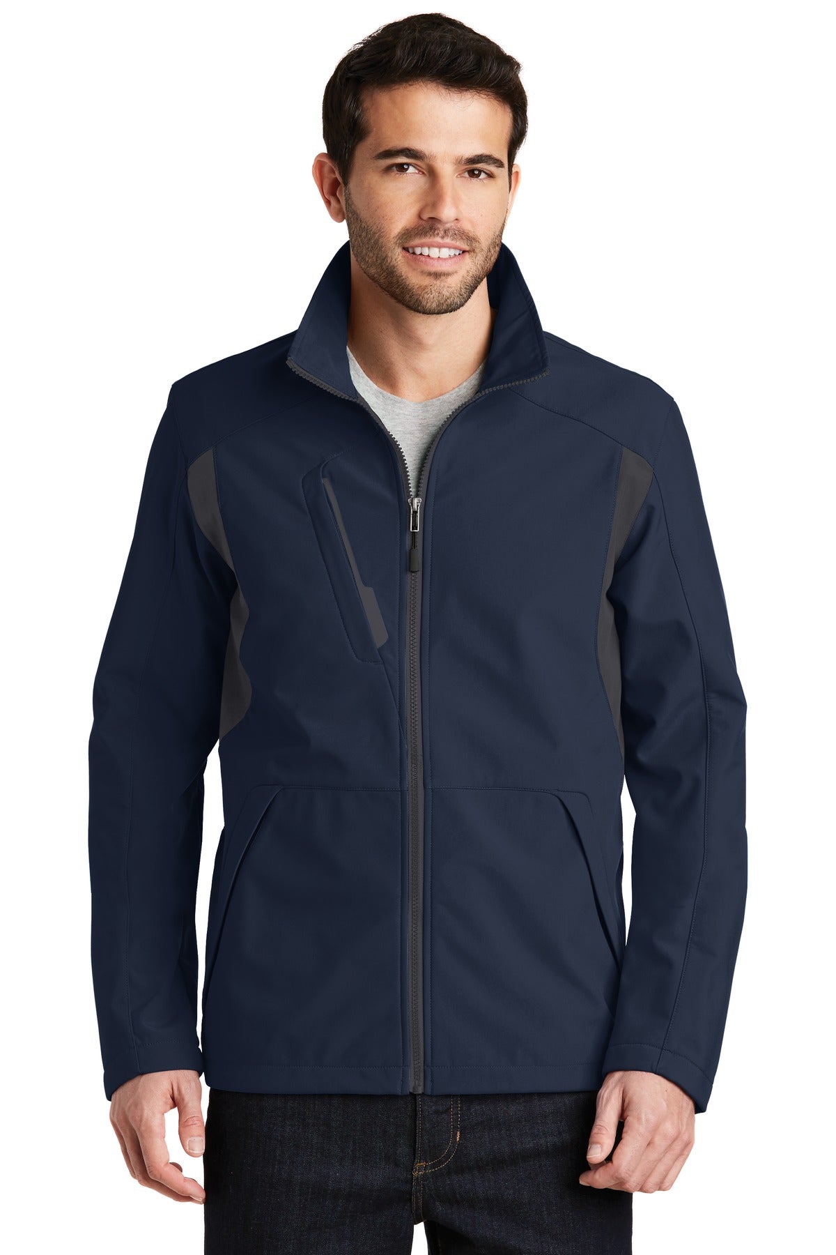 Port Authority Back-Block Soft Shell Jacket. J336 in Dress Blue Navy/ Battleship Grey