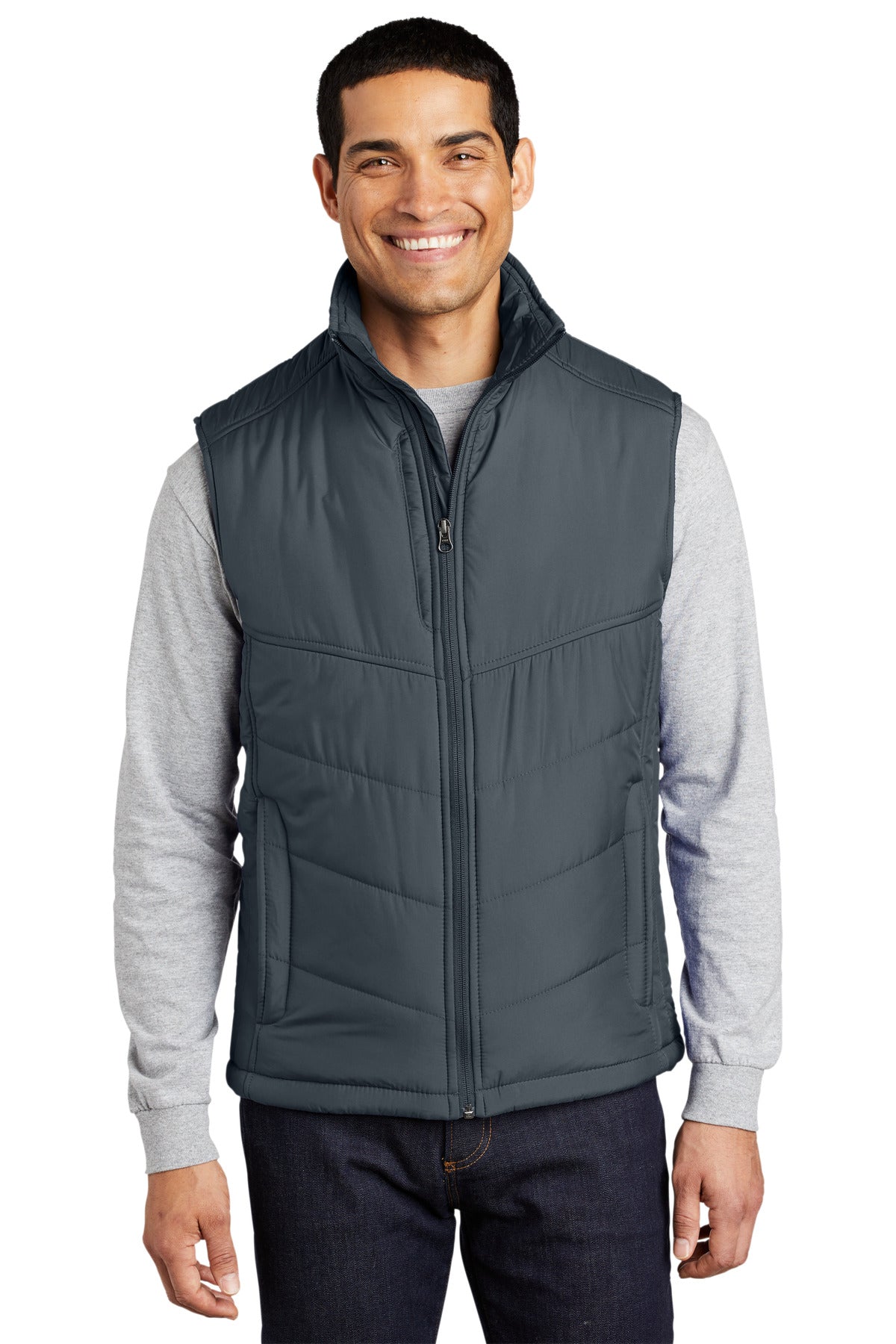Port Authority Puffy Vest. J709 in Dark Slate/ Black