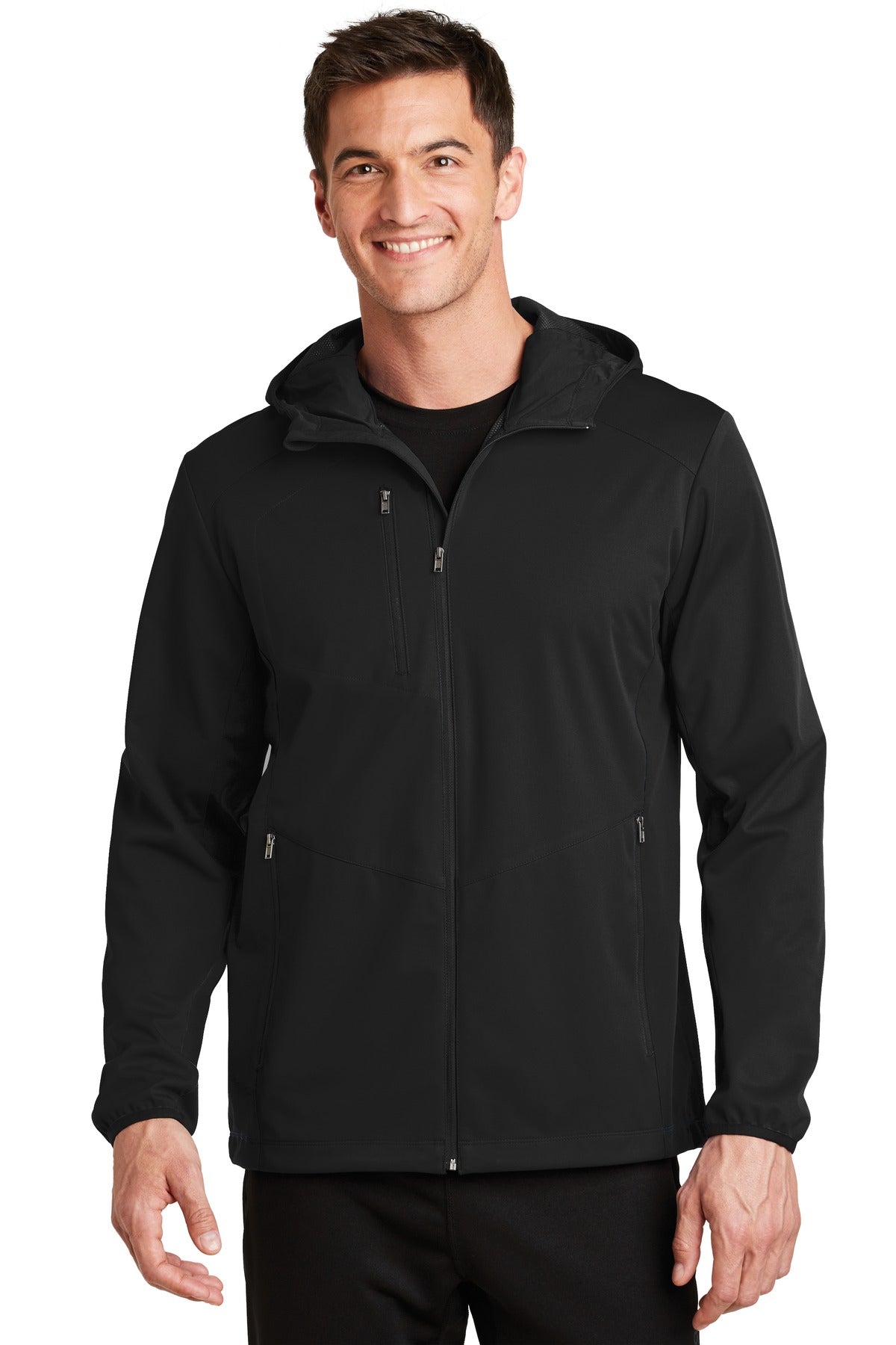 Port Authority Active Hooded Soft Shell Jacket. J719 in Deep Black