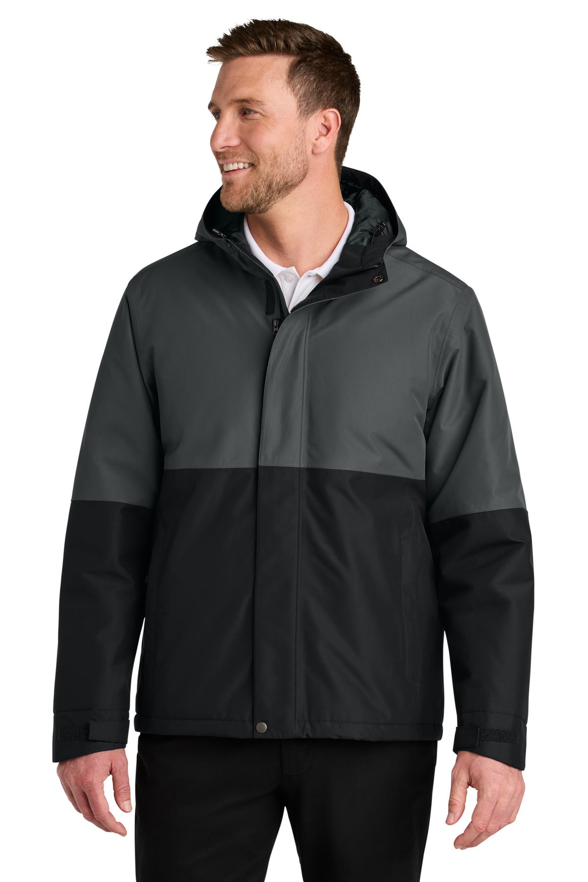 Port Authority Insulated Heavy Ripstop Jacket J721 in Grey Steel/ Deep Black