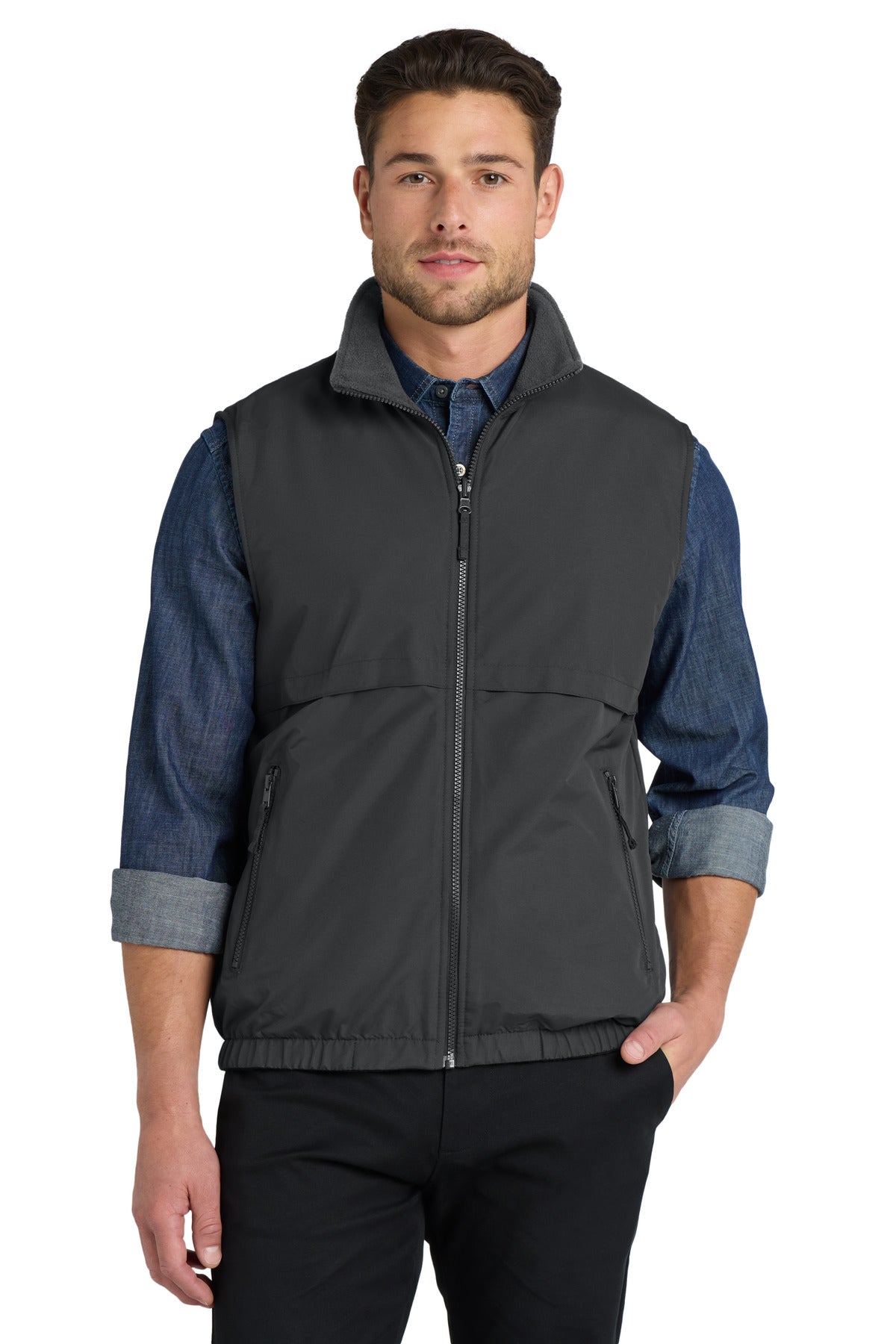 Port Authority Reversible Charger Vest. J7490 in Battleship Grey