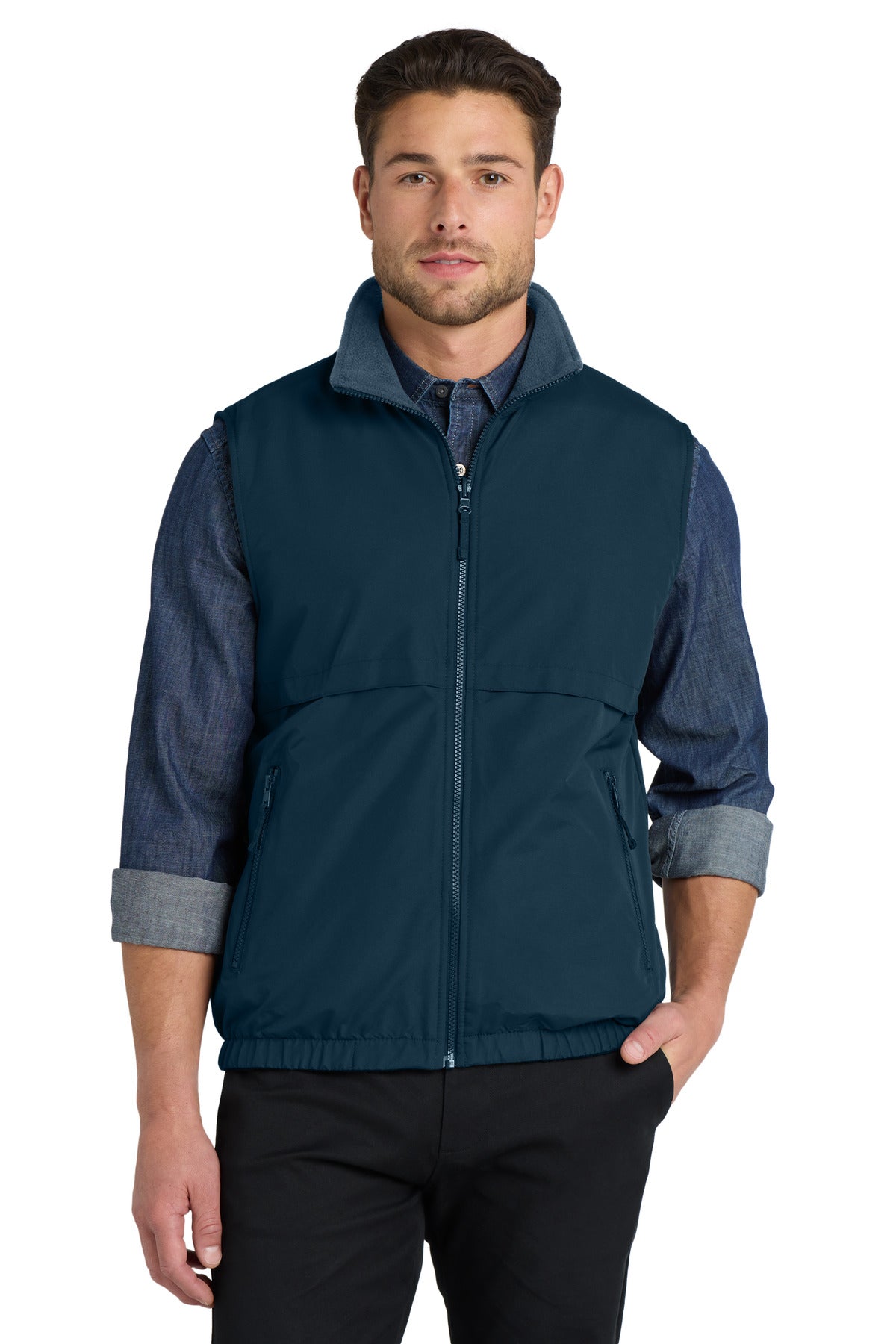 Port Authority Reversible Charger Vest. J7490 in True Navy
